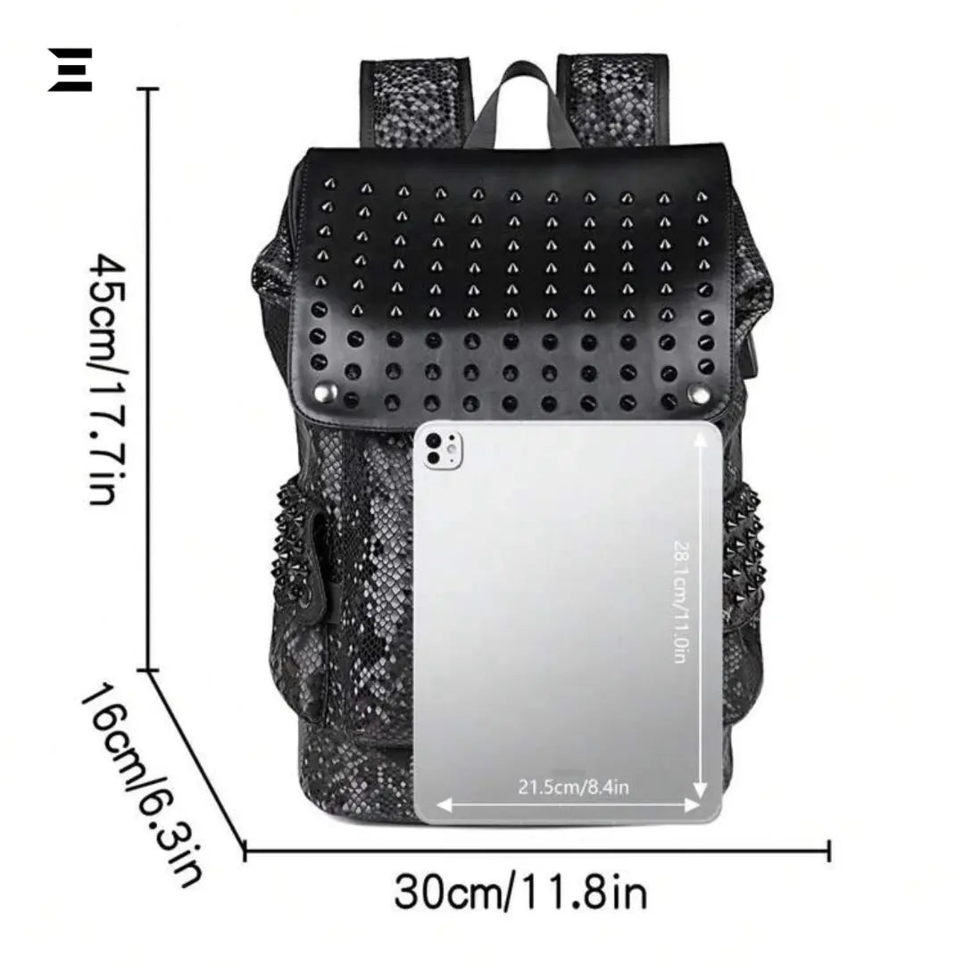 IBRELIA™ Men’s Studded Python Texture Backpack | Large Capacity, Anti-Scratch PU Leather IBRELIA