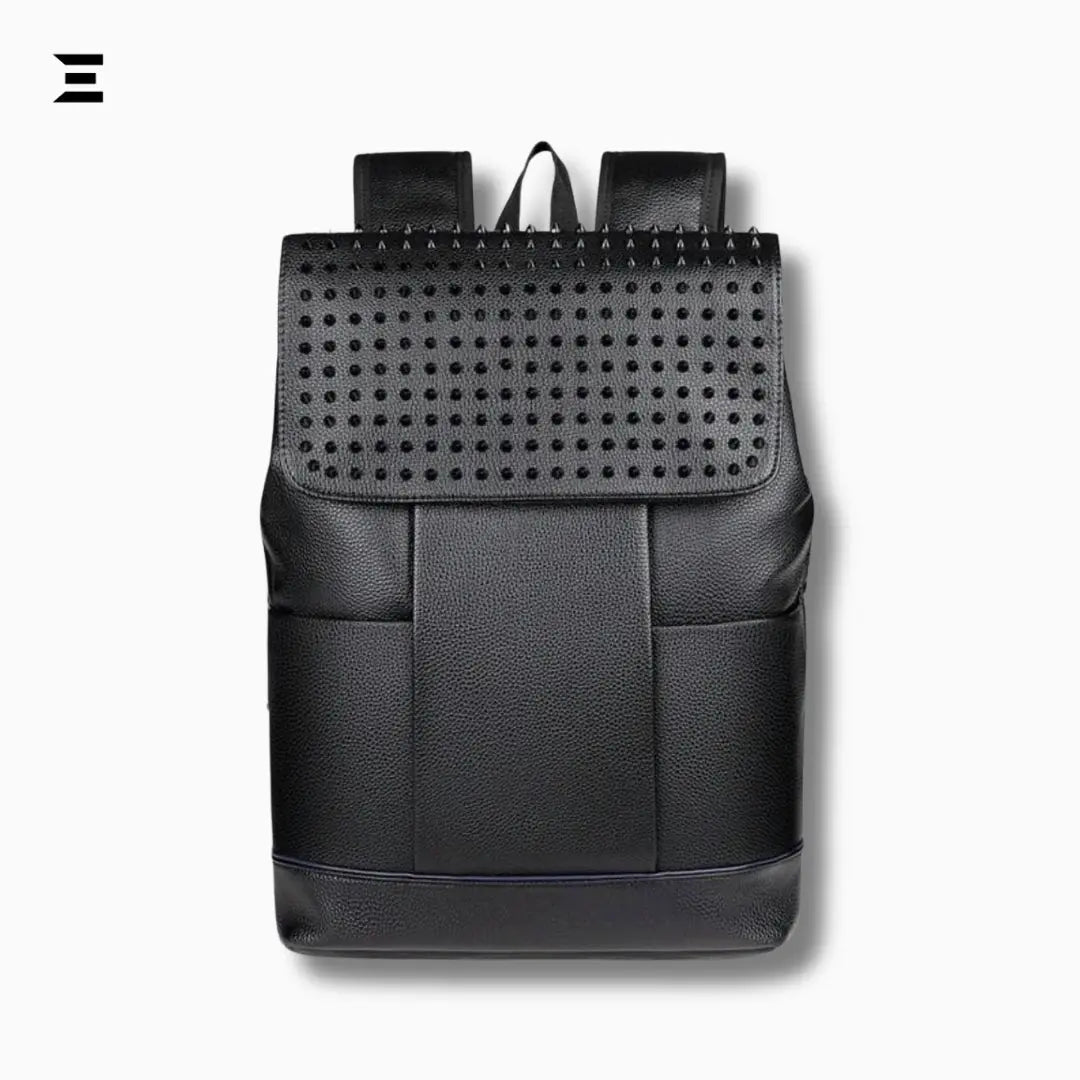 IBRELIA™ Men’s Black Studded Backpack | Premium PU Leather, Lightweight Travel & Office Bag IBRELIA