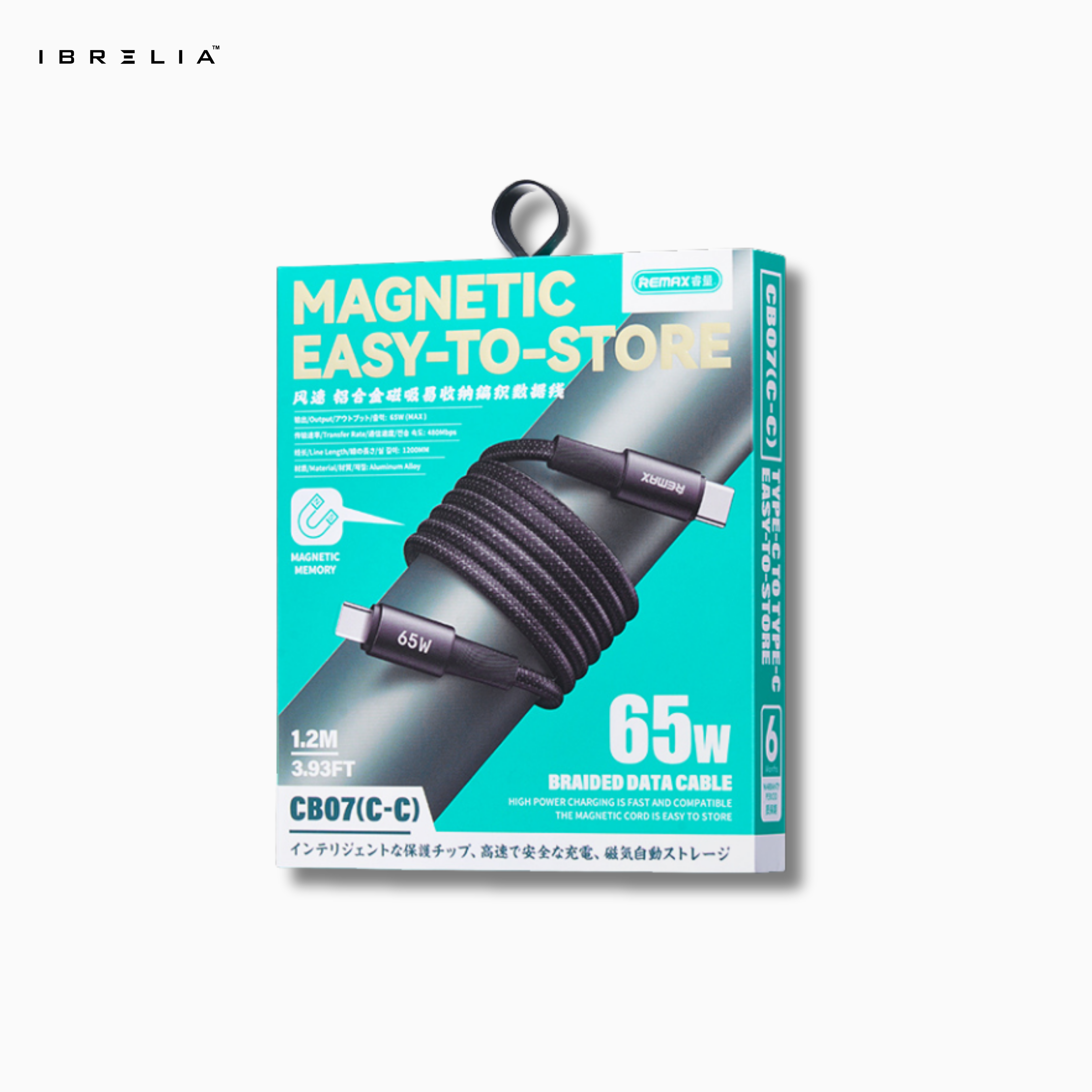 REMAX CB07 65W Magnetic Braided Cable (Type-C to Type-C) | 1.2M Fast Charging | Easy-to-Store Design | IBRELIA™