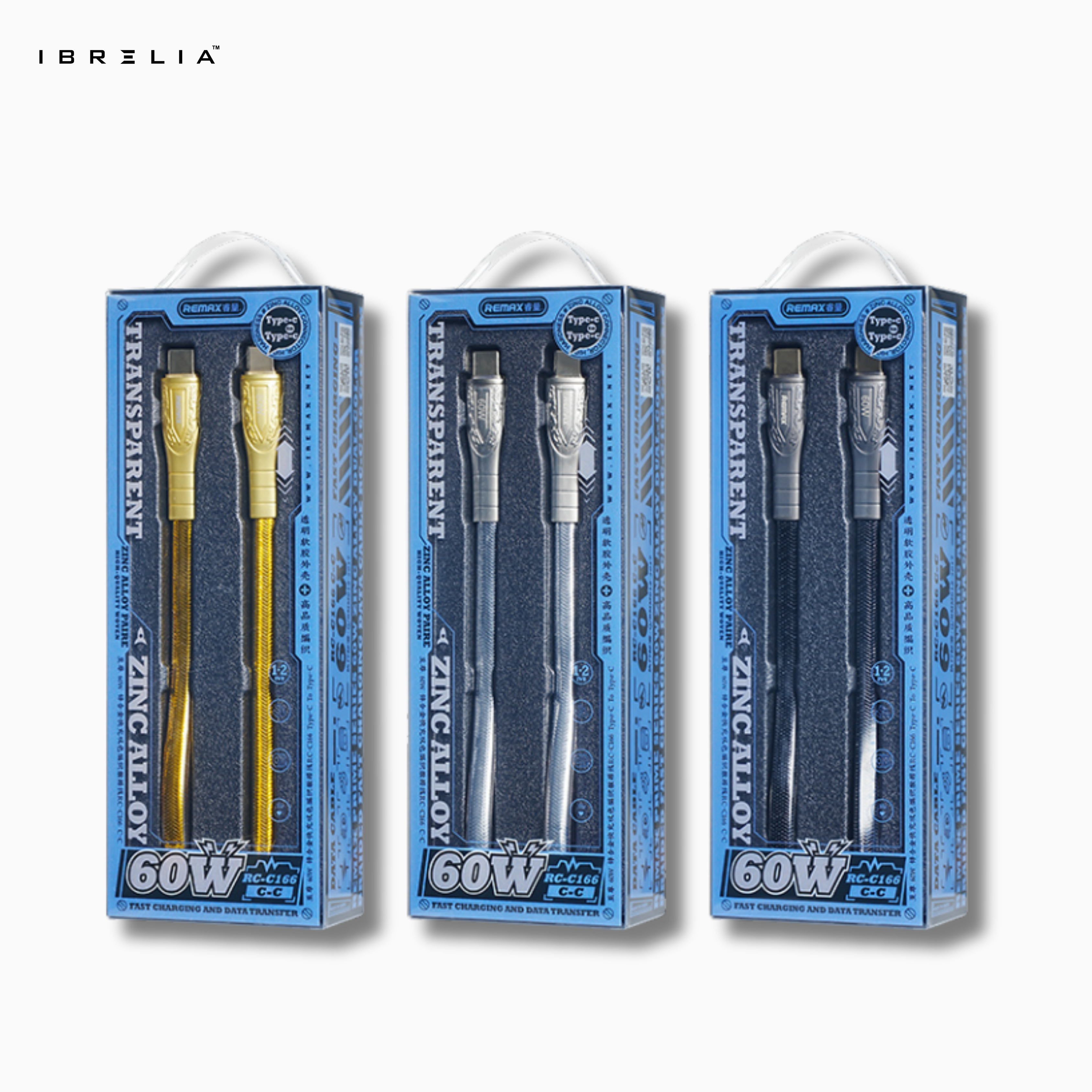 REMAX RC-C166 60W Zinc Alloy Fast Charging Cable (Type-C to Type-C) | Transparent Design | 1.2M Durable Cable | IBRELIA™ IBRELIA