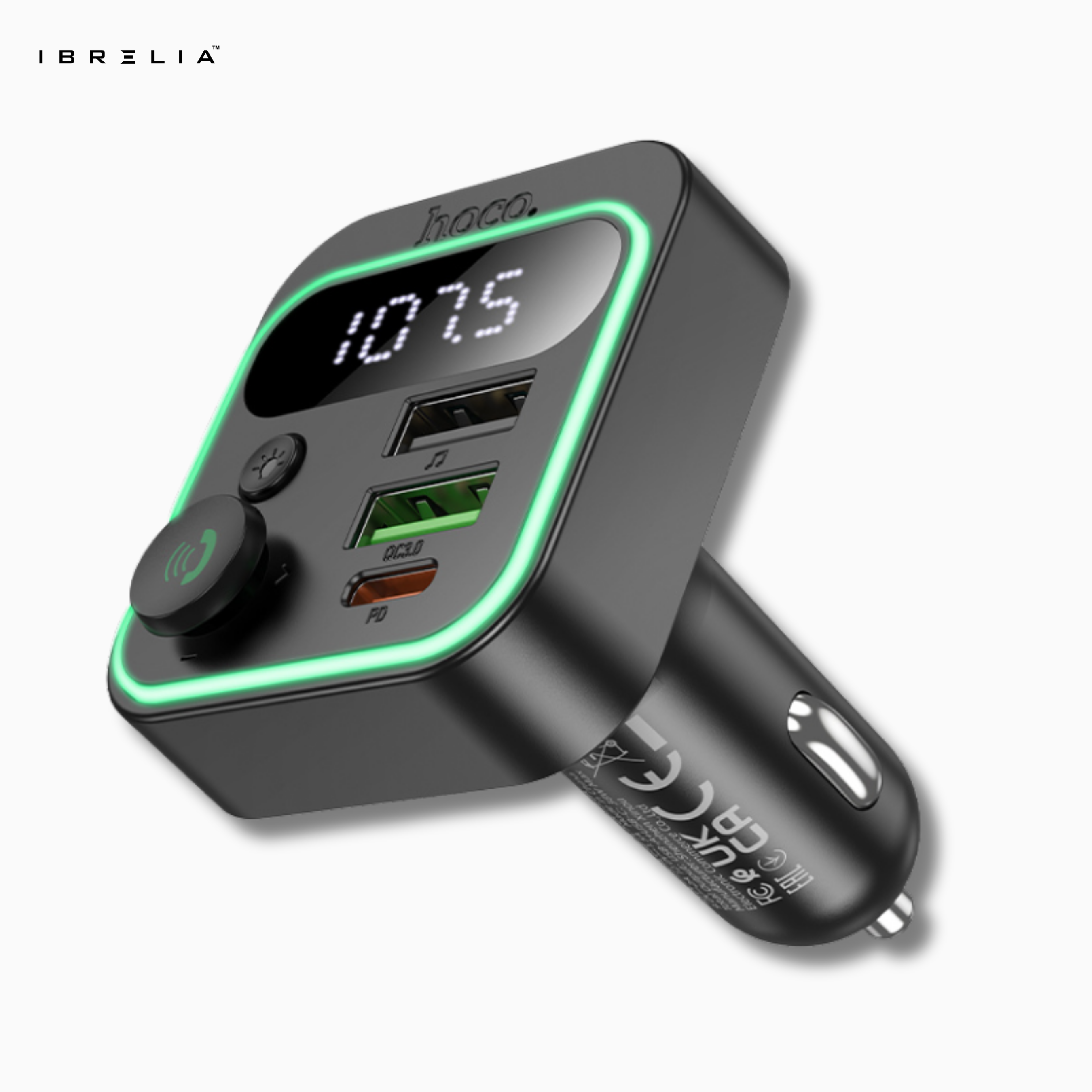HOCO E85 38W High Power In-Car Wireless FM Transmitter – Bluetooth 5.3 Fast Charging Car Adapter | IBRELIA™