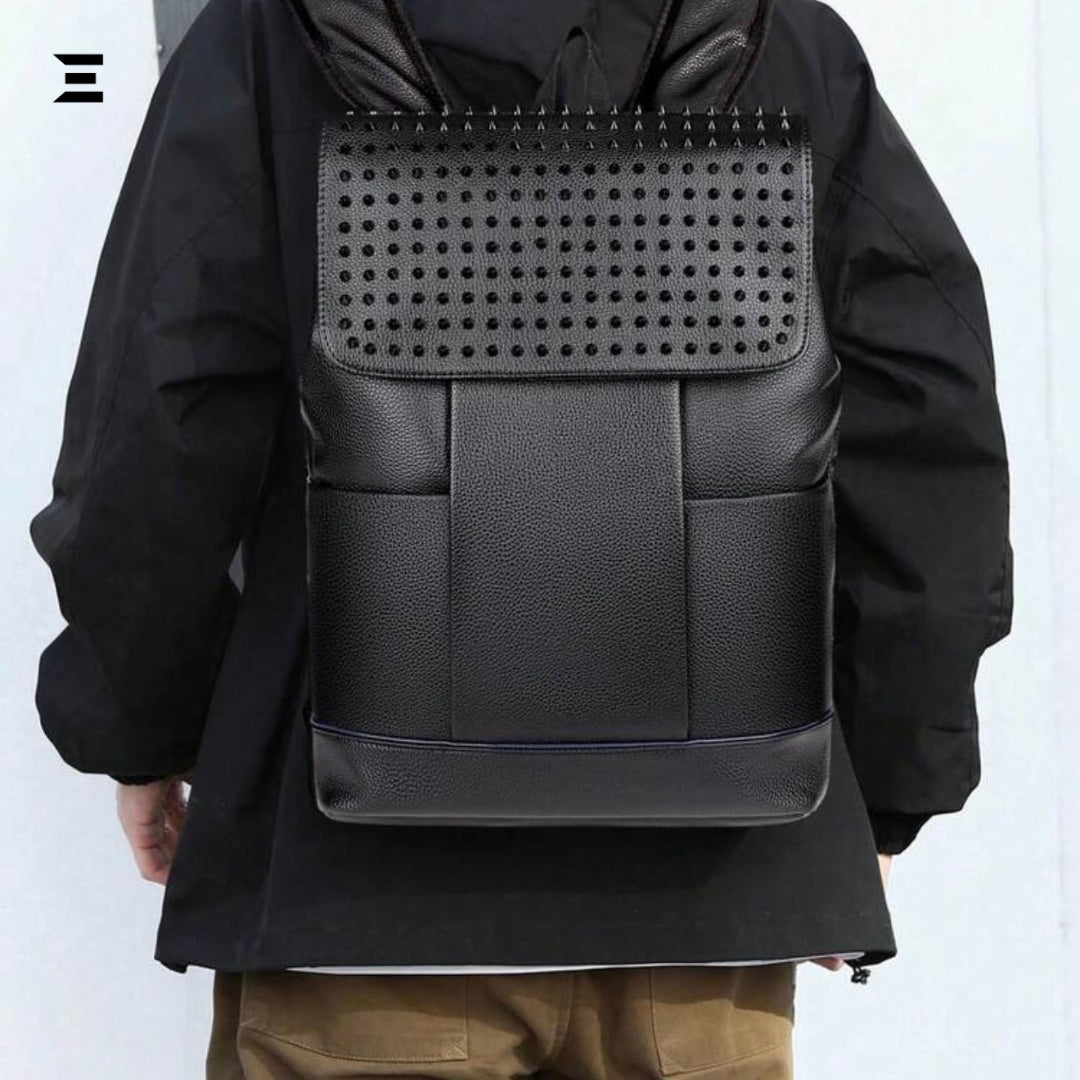 IBRELIA™ Men’s Black Studded Backpack | Premium PU Leather, Lightweight Travel & Office Bag IBRELIA