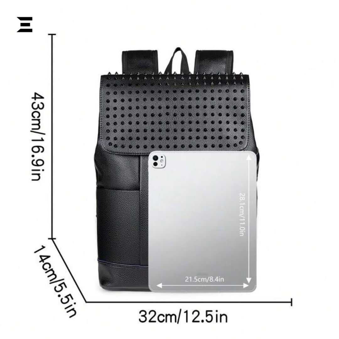 IBRELIA™ Men’s Black Studded Backpack | Premium PU Leather, Lightweight Travel & Office Bag