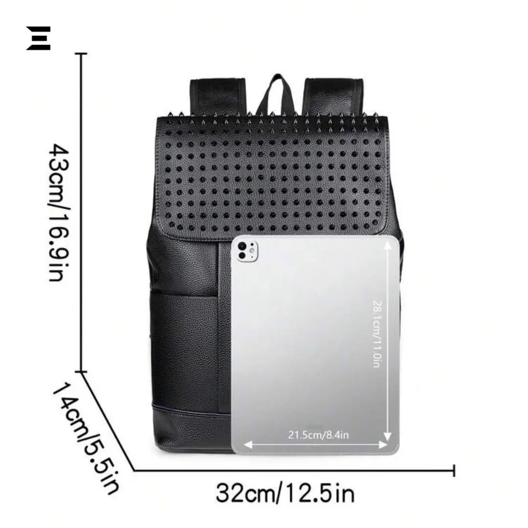 IBRELIA™ Men’s Black Studded Backpack | Premium PU Leather, Lightweight Travel & Office Bag IBRELIA
