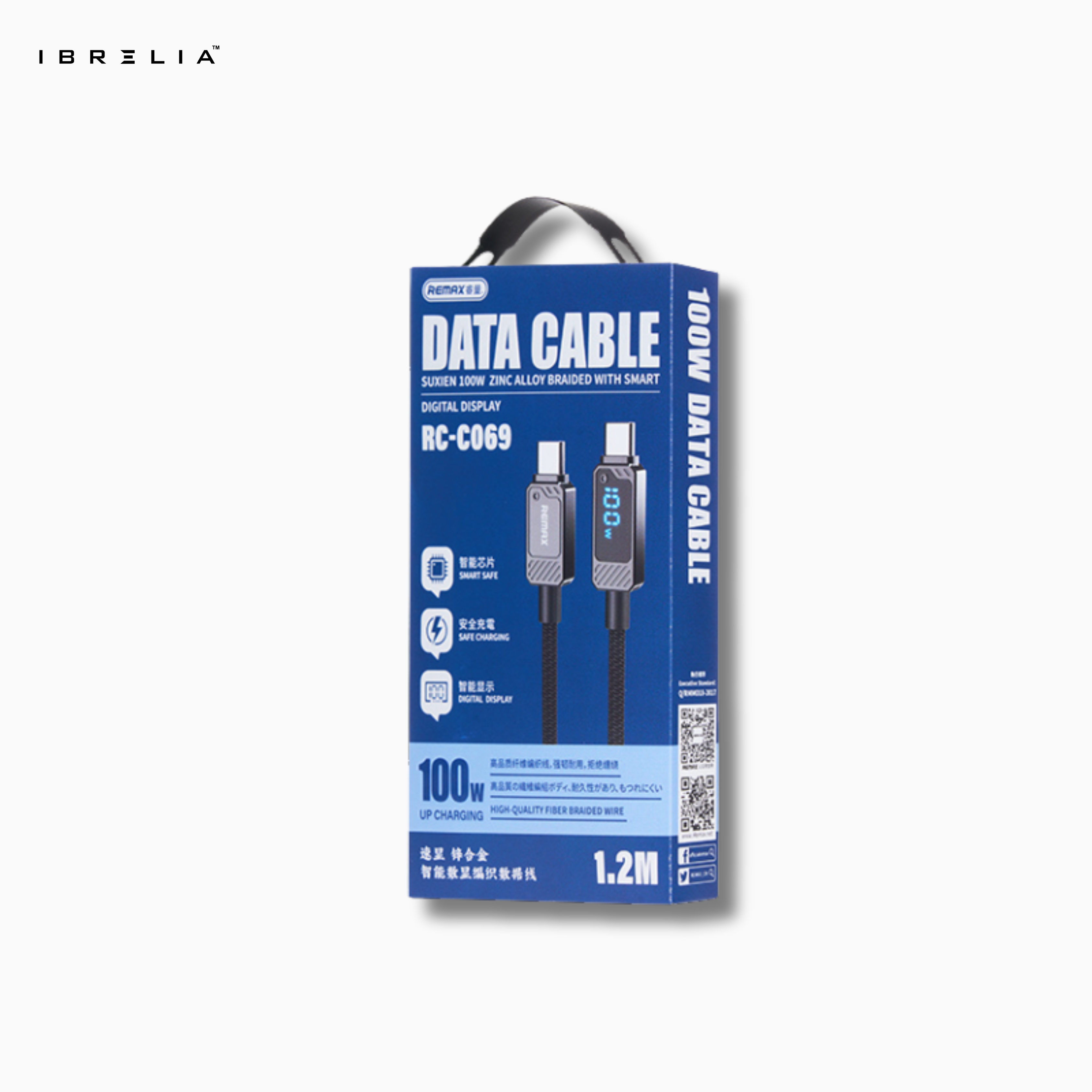REMAX Suxien RC-C069 100W Zinc Alloy Fast Charging Cable (Type-C to Type-C) | Digital Display | 1.2M Braided Cable | IBRELIA™