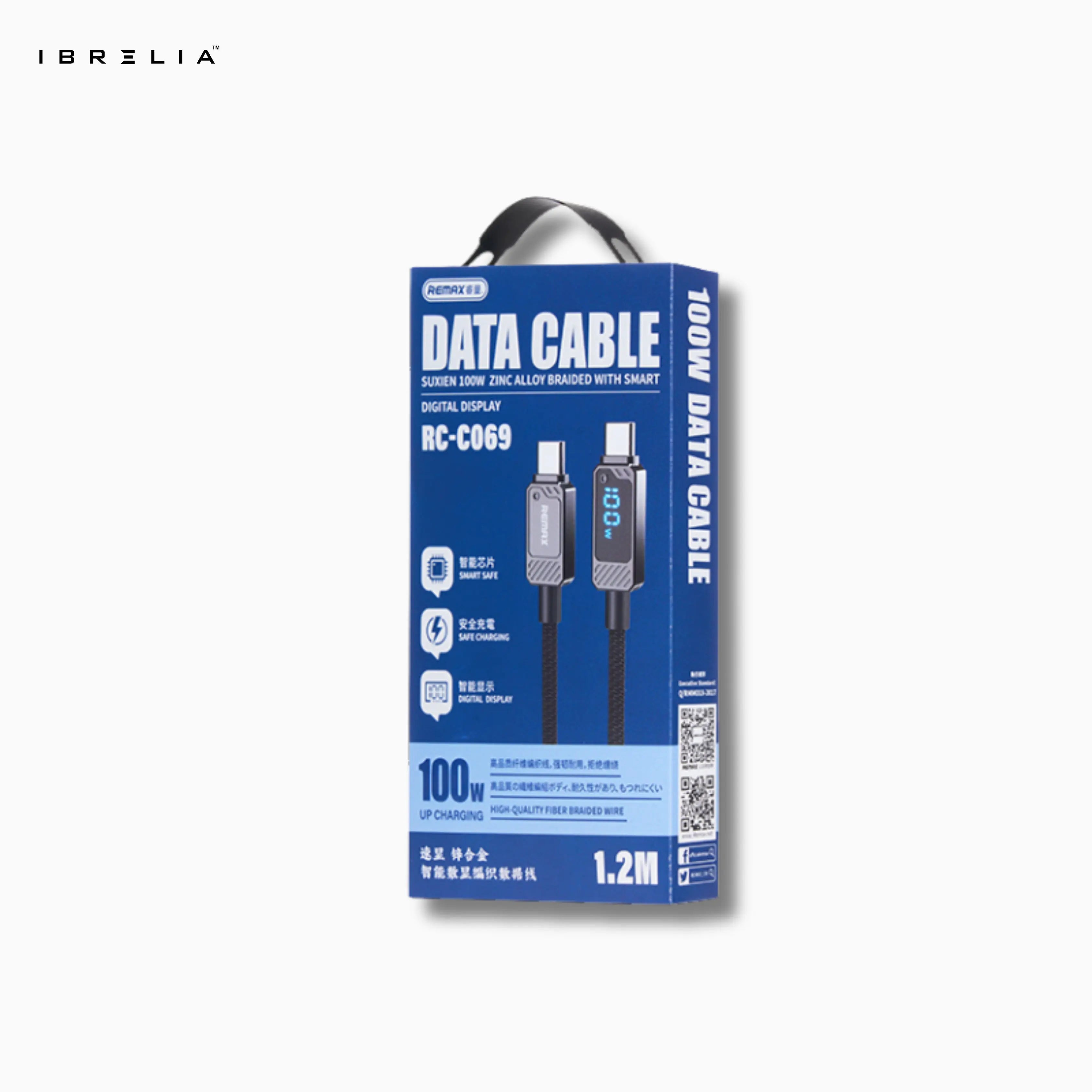 REMAX Suxien RC-C069 100W Zinc Alloy Fast Charging Cable (Type-C to Type-C) | Digital Display | 1.2M Braided Cable | IBRELIA™ IBRELIA