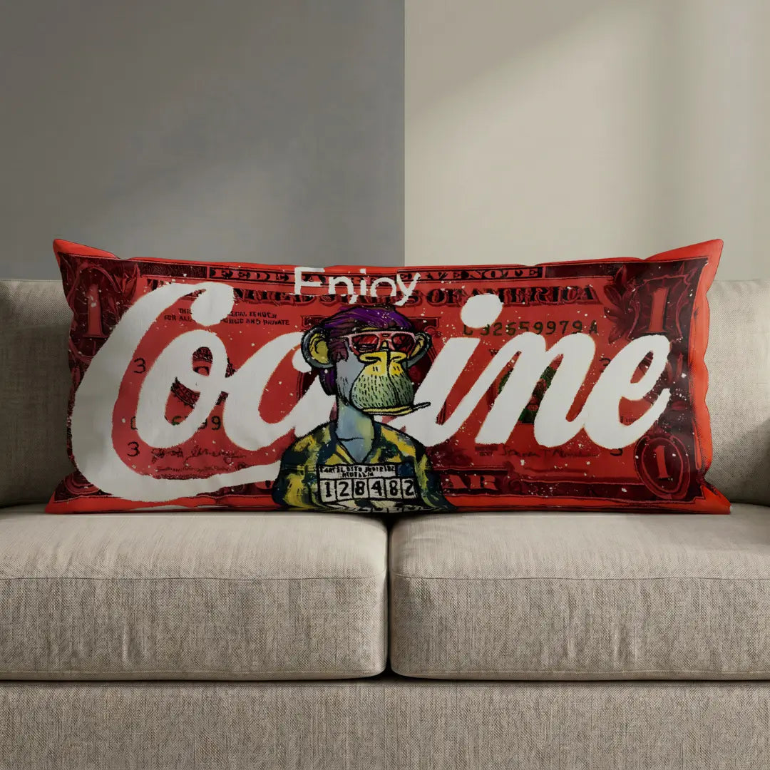 IBRELIA™ COCO Street Monkey Ultra Wide Cushion – Premium Jute Luxury Sofa Pillow (46 x 19 Inches) IBRELIA