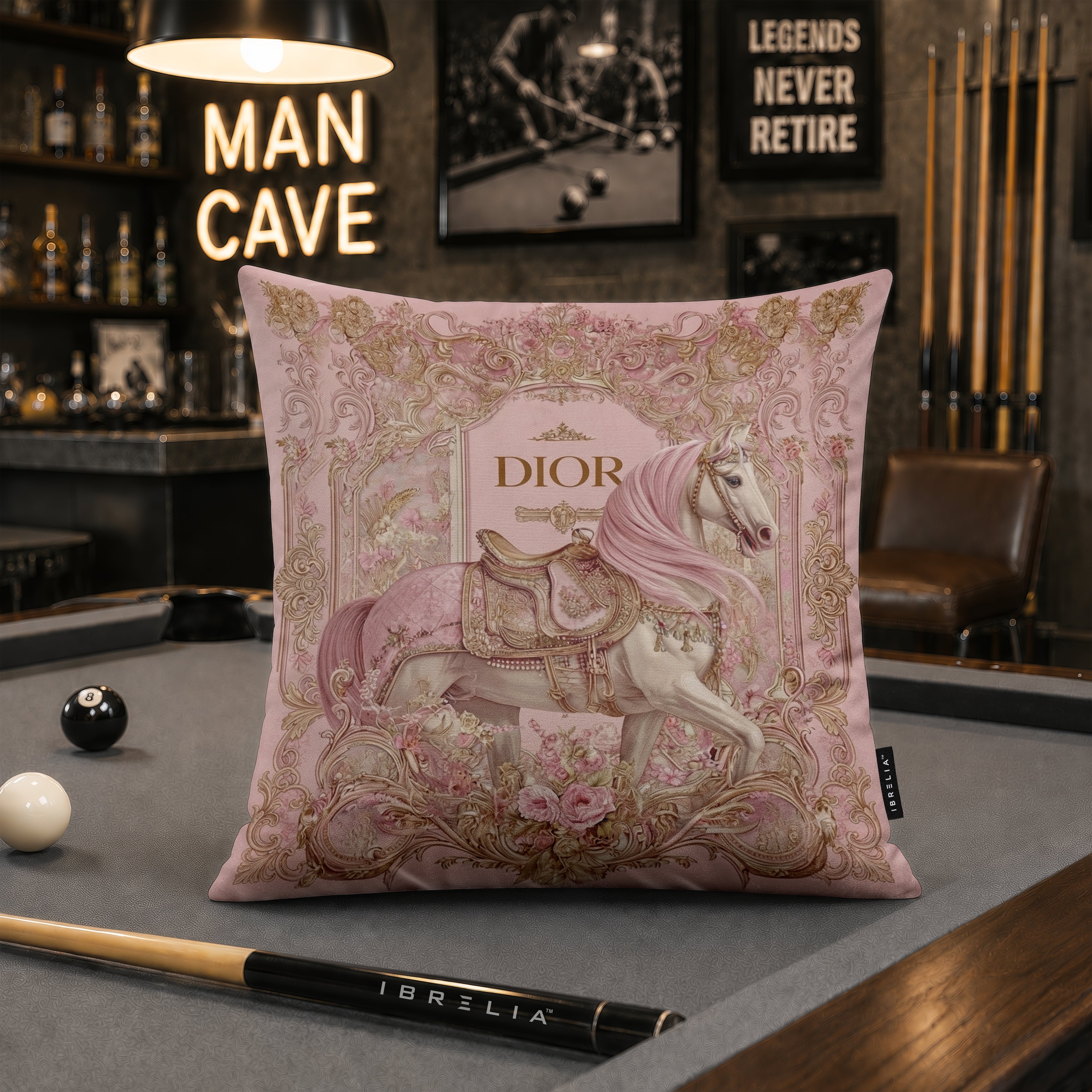 Luxury Pink Floral Horse Designer Cushion | Premium Velvet Suede | Double-Sided Print