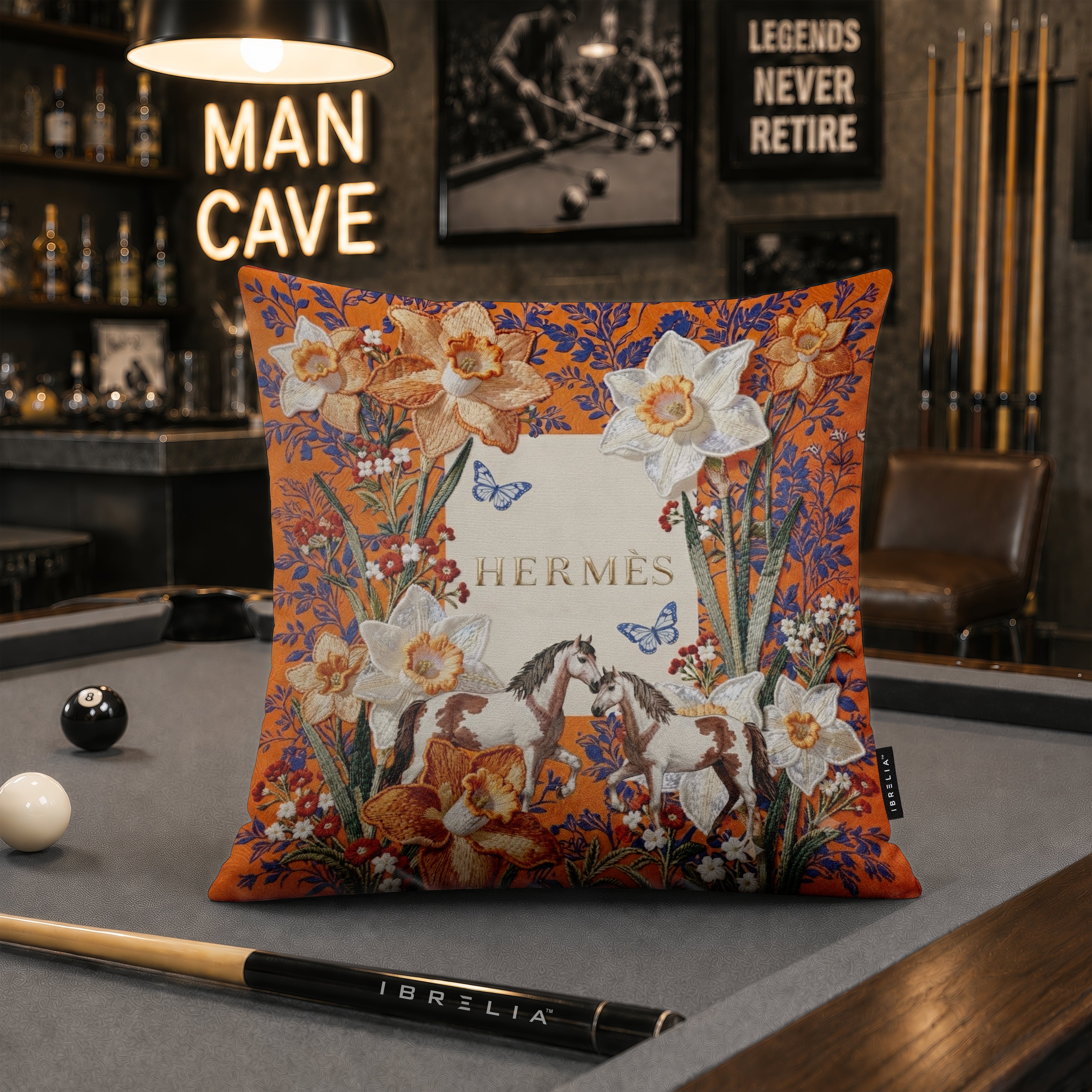 Luxury Hermès Floral Horse Designer Cushion | Premium Velvet Suede | Double-Sided Print