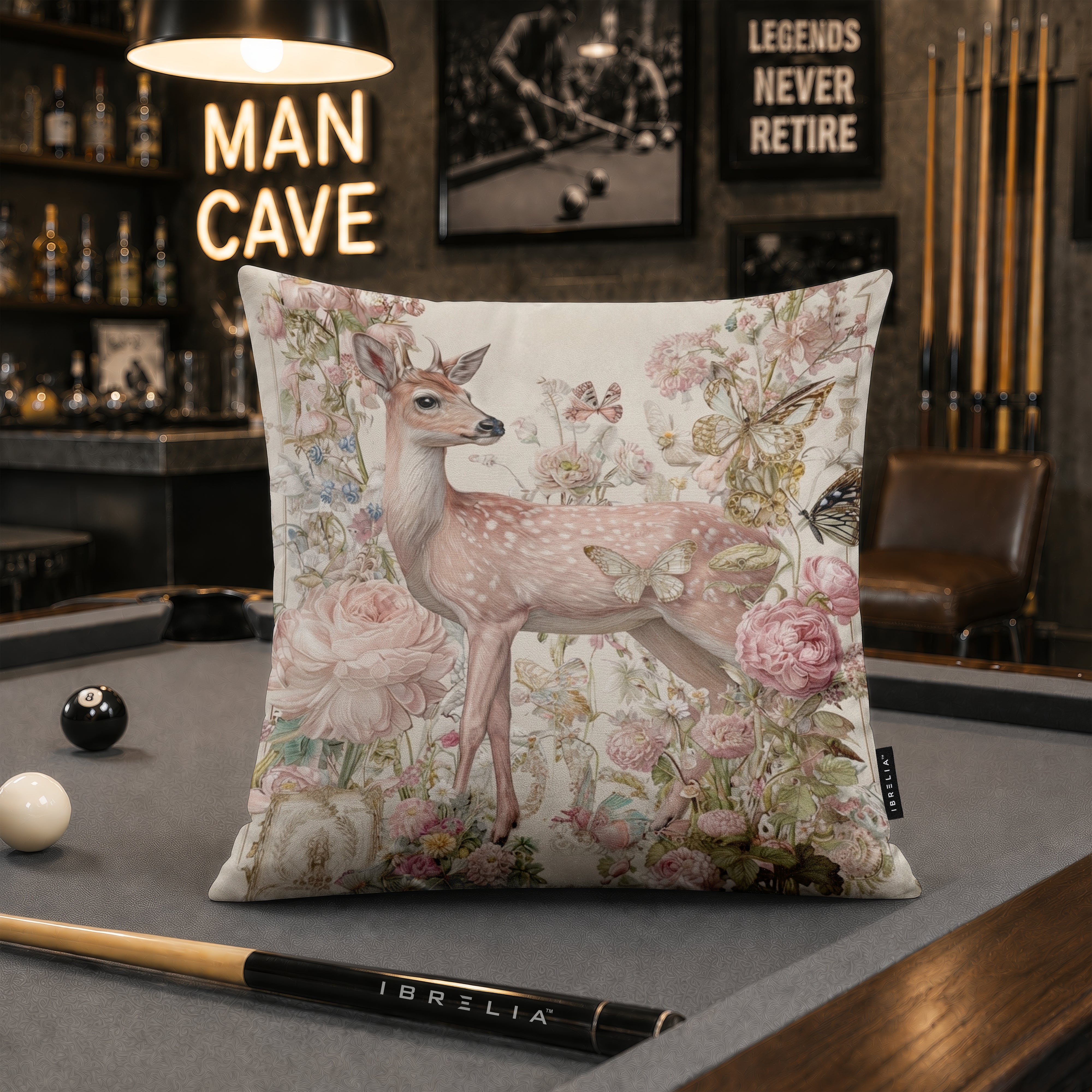 Vintage Floral Deer Cushion | Premium Velvet Suede | Double-Sided Print