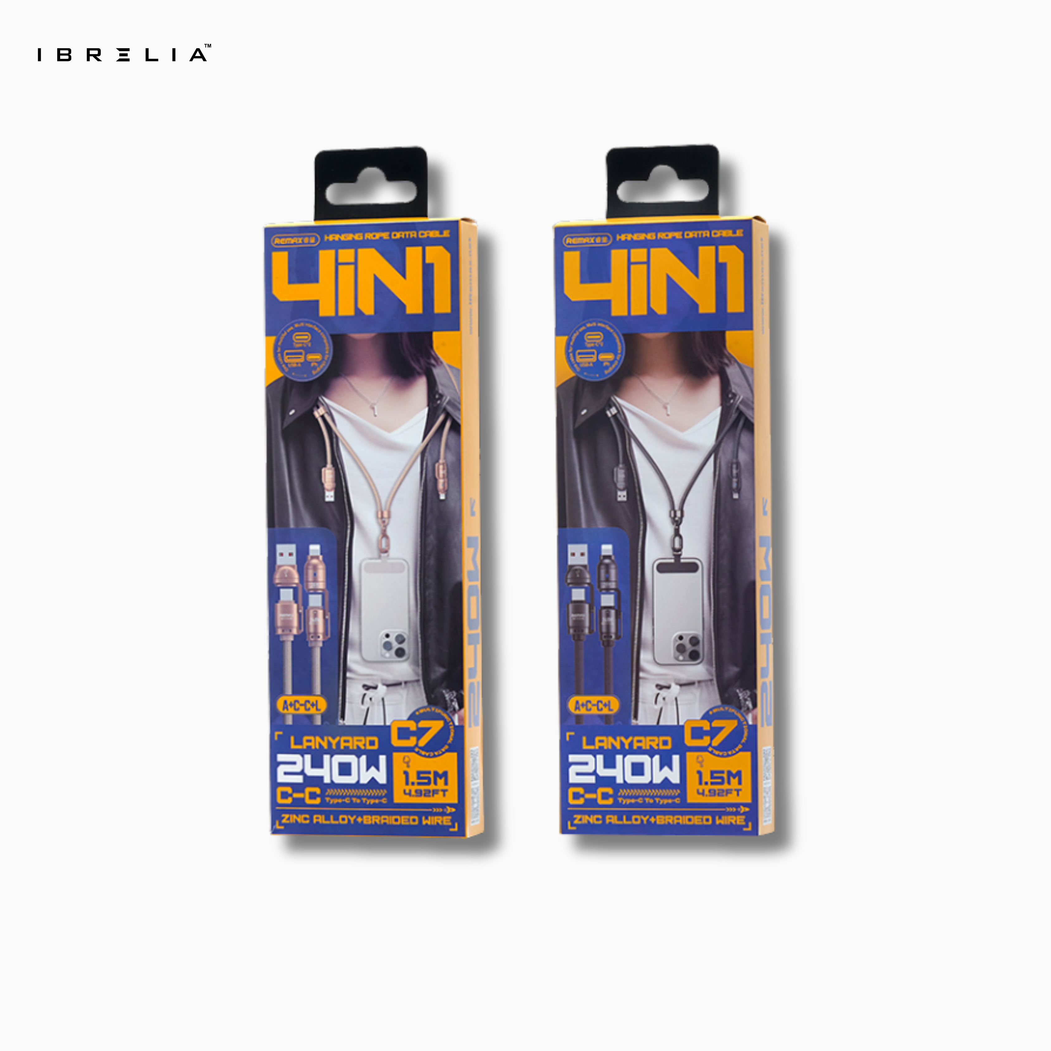 REMAX C7 Vanguard 240W 4-in-1 Lanyard Fast Charging Cable | A+C to C+L | 1.5M Zinc Alloy Braided | IBRELIA™