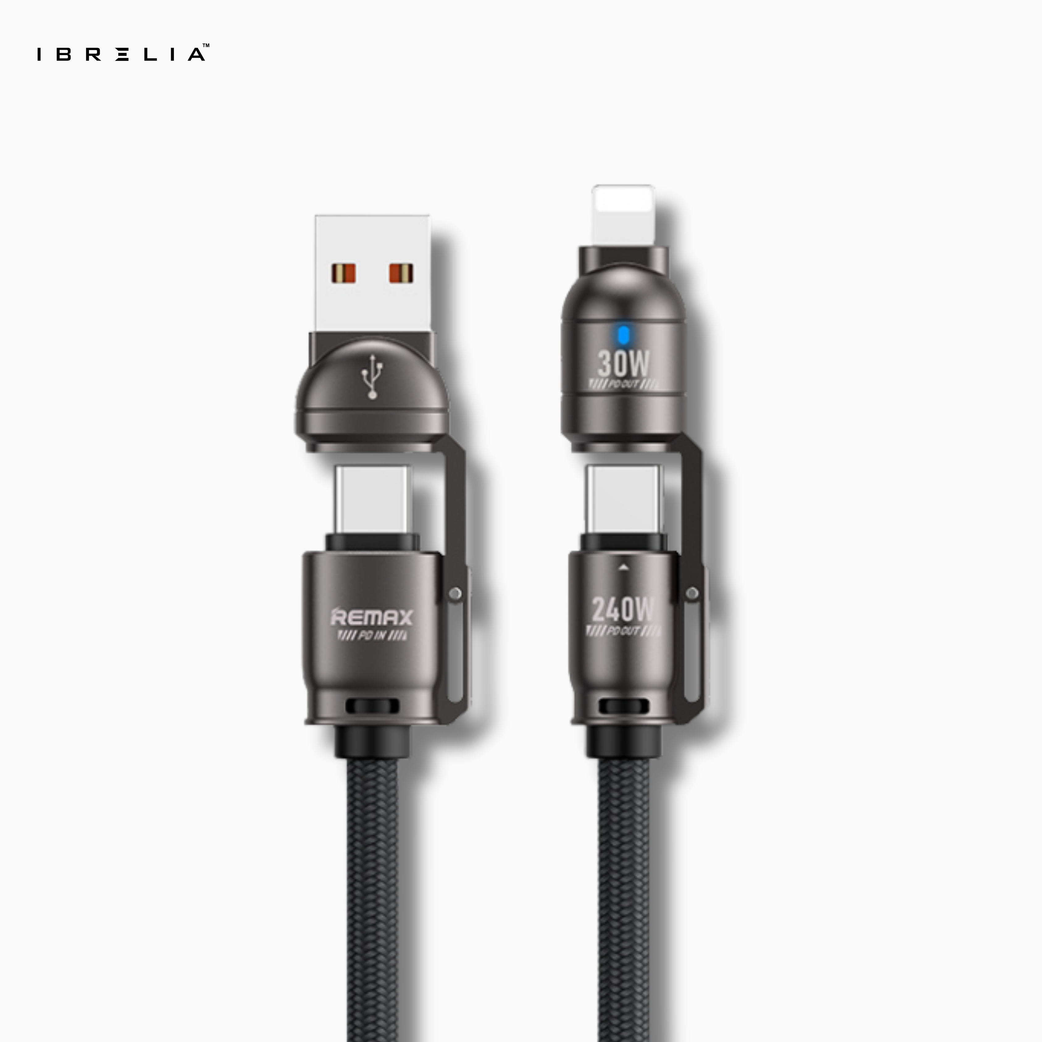 REMAX C1 Vanguard 240W 4-in-1 Fast Charging Cable | A+C to C+L | Zinc Alloy Braided | 1.2M | IBRELIA™ IBRELIA