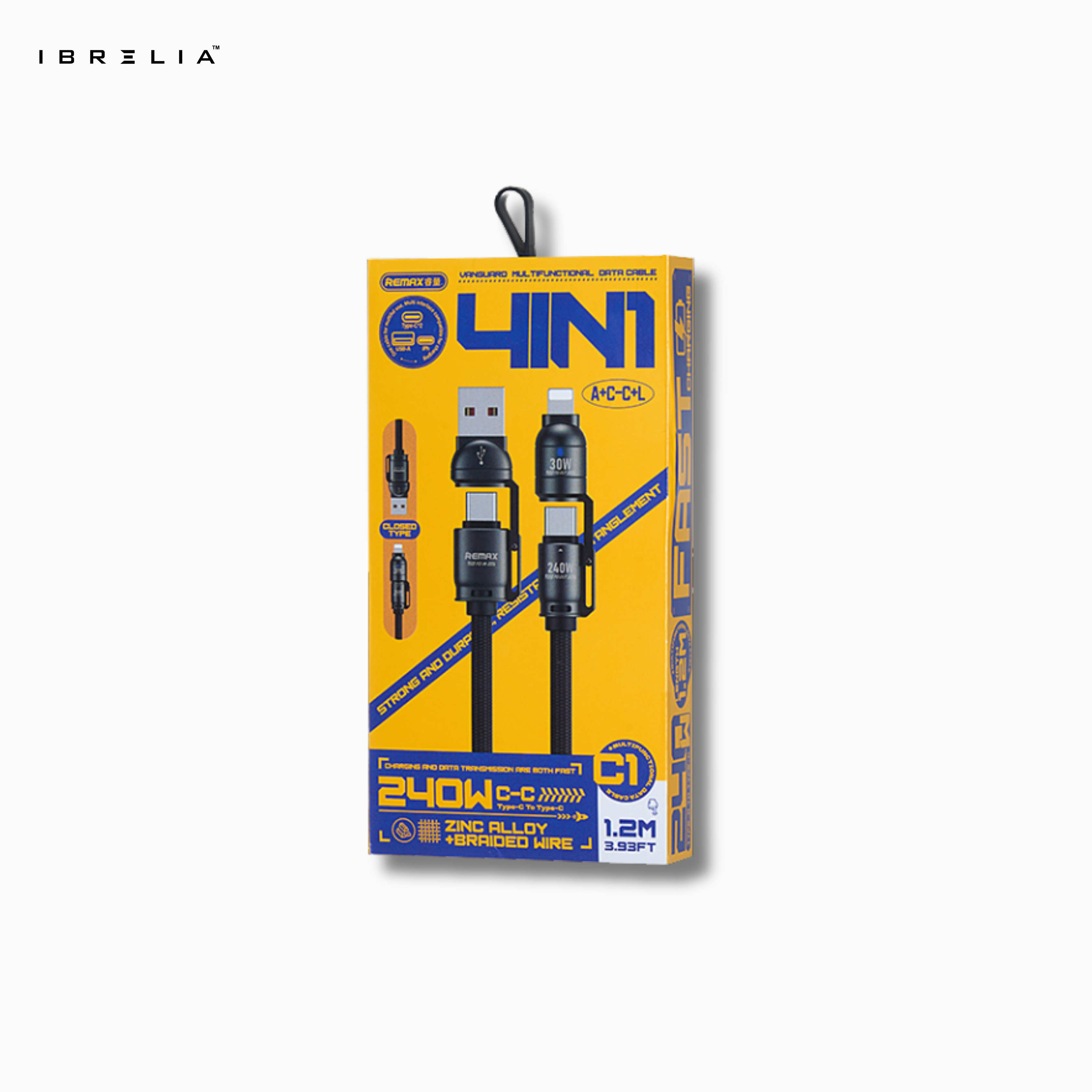REMAX C1 Vanguard 240W 4-in-1 Fast Charging Cable | A+C to C+L | Zinc Alloy Braided | 1.2M | IBRELIA™ IBRELIA
