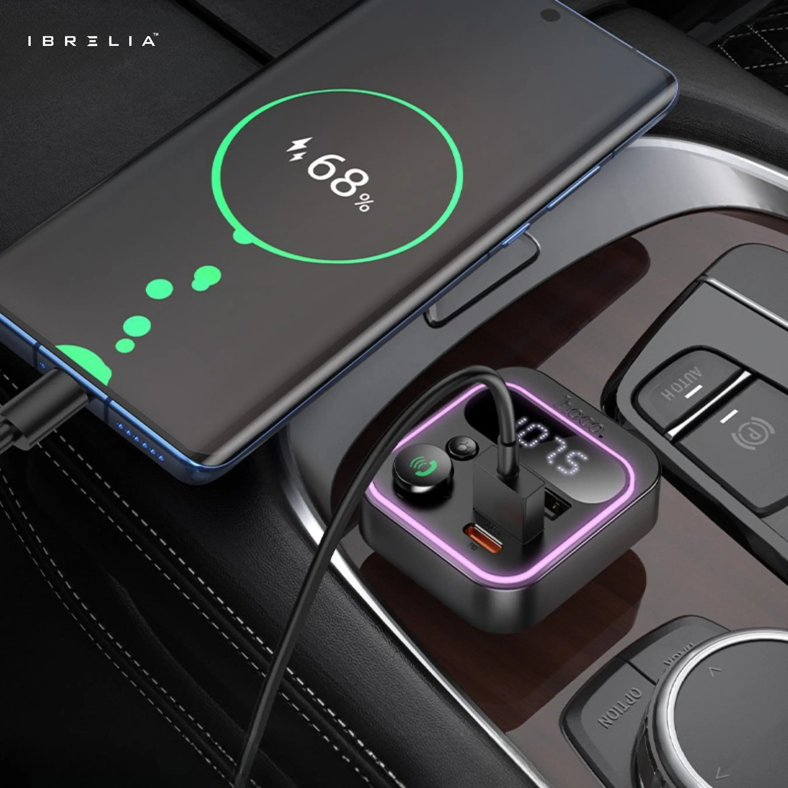 HOCO E85 38W High Power In-Car Wireless FM Transmitter – Bluetooth 5.3 Fast Charging Car Adapter | IBRELIA™ IBRELIA