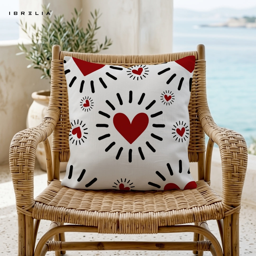 Red Heart Pattern Cushion – 15x15 Inch Decorative Pillow | Love Theme Cushion | Double-Sided Print | Premium Fibre Filling | IBRELIA™ IBRELIA