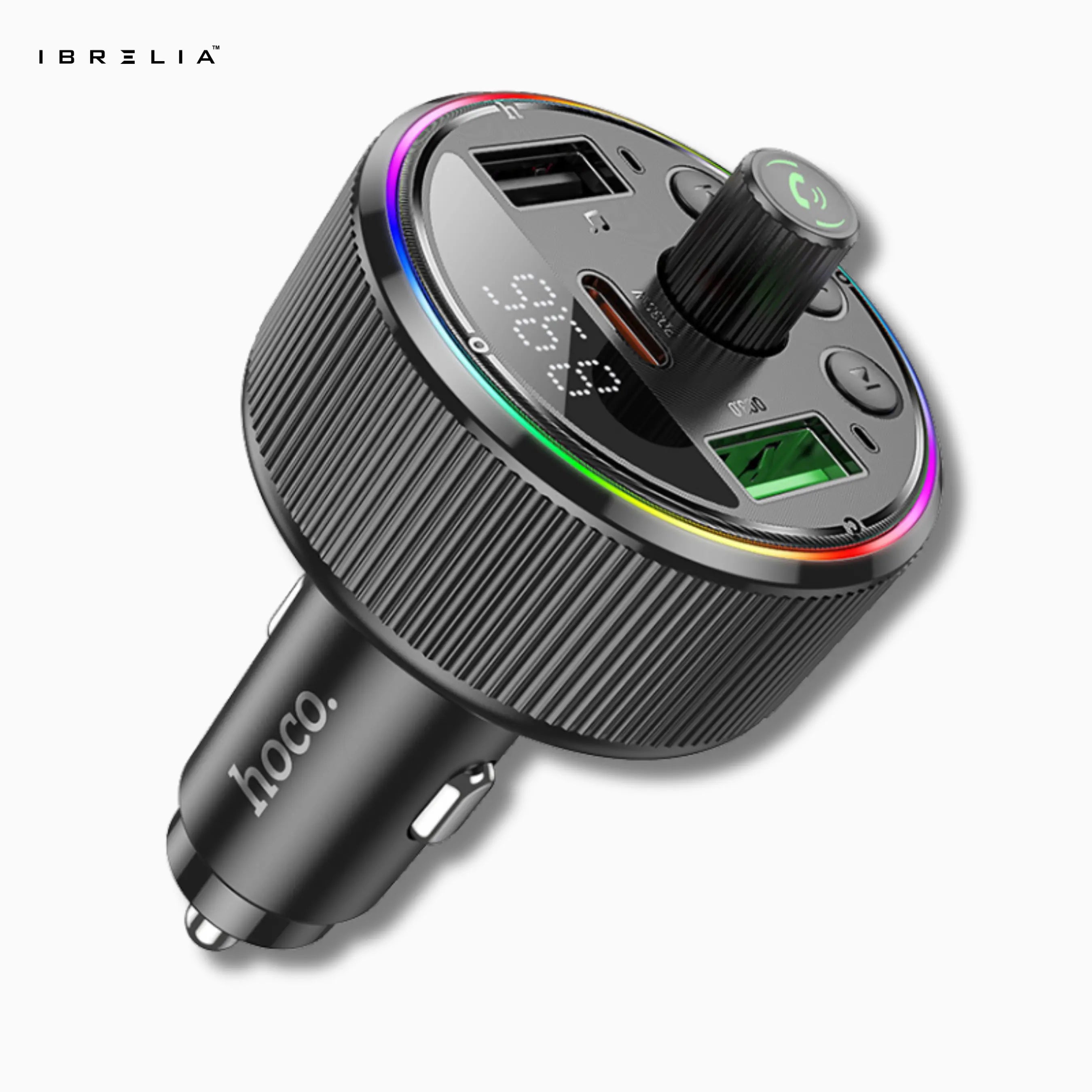 HOCO E82 PD30W + QC3.0 In-Car Wireless FM Transmitter – Bluetooth 5.3 Fast Charging Car Adapter | IBRELIA™ IBRELIA