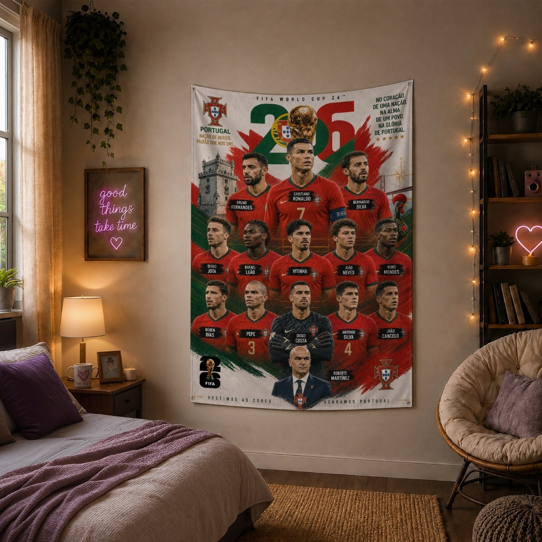 Portugal National Team – FIFA World Cup 2026 Squad – Premium Jute Fabric Tapestry – IBRELIA™
