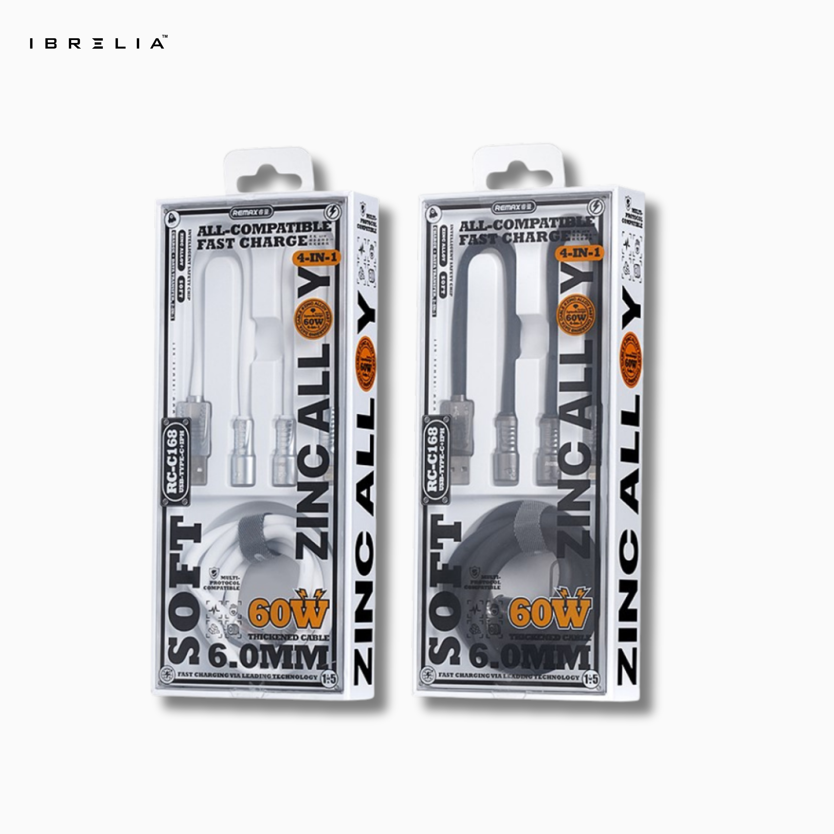 REMAX Lyncharge RC-C168 4-in-1 Fast Charging Cable | 60W | USB-A + USB-C to Type-C + Lightning | Zinc Alloy | IBRELIA™ IBRELIA