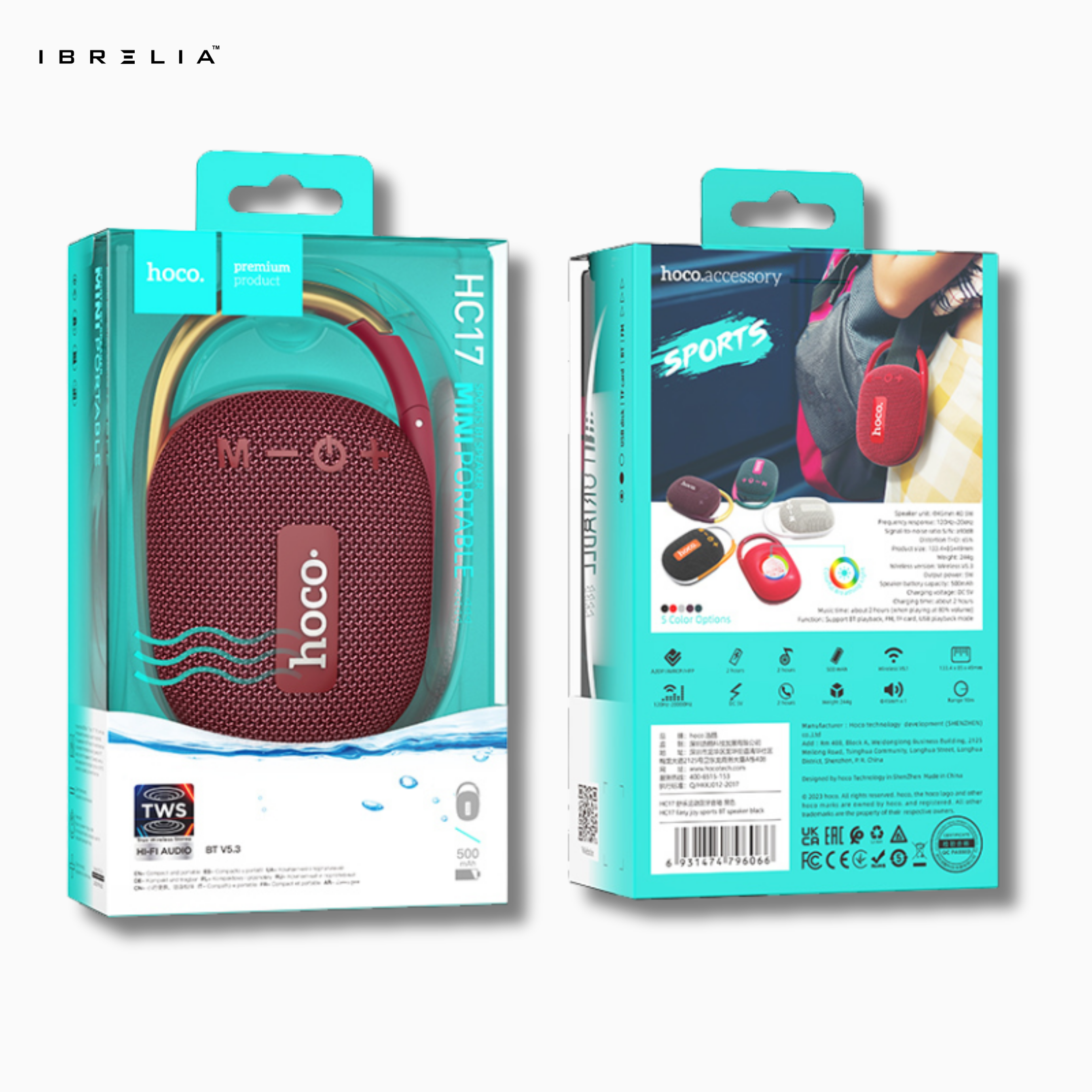 HOCO HC17 Easy Joy Sports BT Speaker | Portable Clip-On Mini Speaker | 5W Power | TWS Support | IBRELIA™ IBRELIA