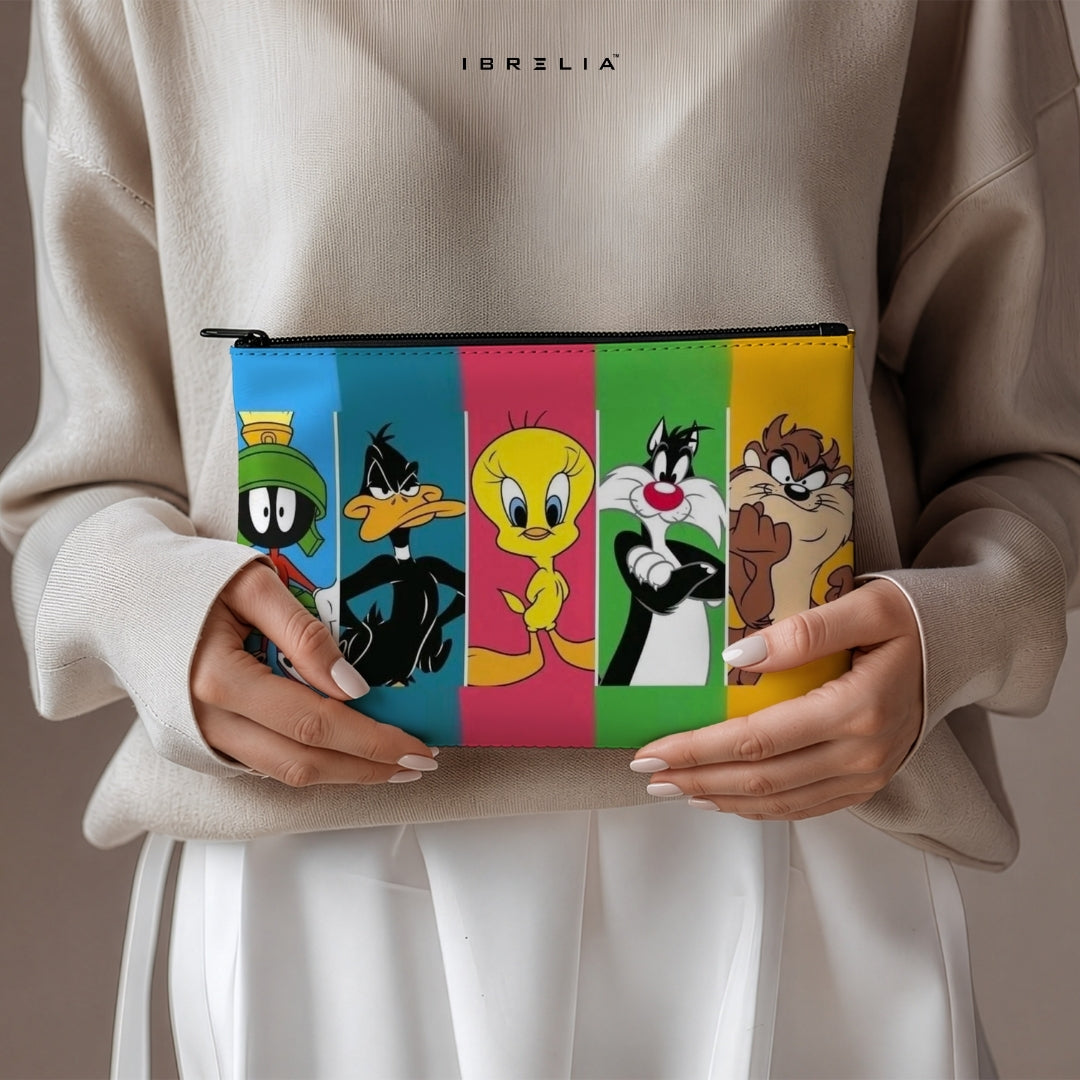 Retro Toon Legends Makeup & Pencil Pouch – Double-Sided Print – IBRELIA™ IBRELIA