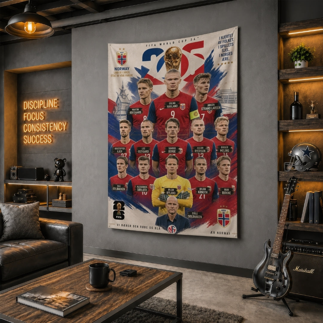 Norway National Team – FIFA World Cup 2026 Squad – Premium Jute Fabric Tapestry – IBRELIA™