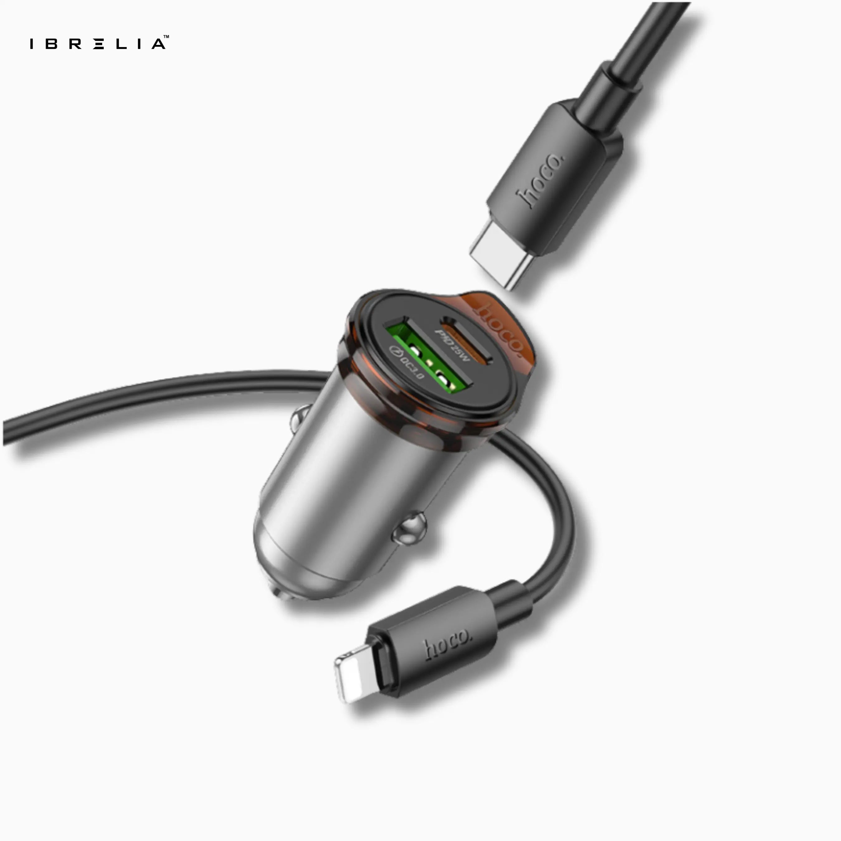 HOCO NZ16A Rigorous 43W Dual-Port PD25W + QC3.0 Car Charger Set (C to iP) | Mini Fast Charger | IBRELIA™ IBRELIA