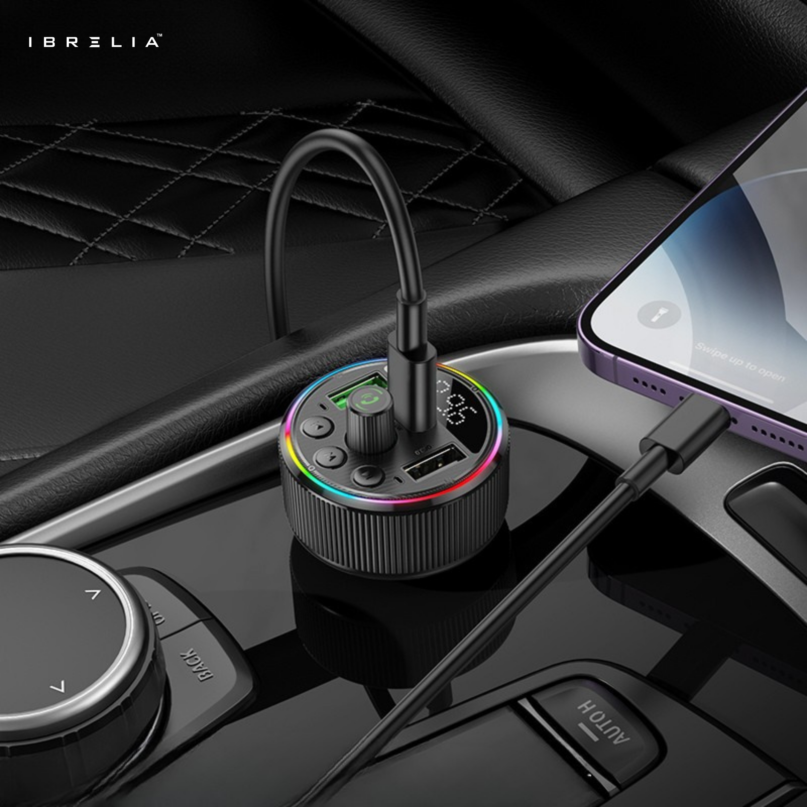 HOCO E82 PD30W + QC3.0 In-Car Wireless FM Transmitter – Bluetooth 5.3 Fast Charging Car Adapter | IBRELIA™