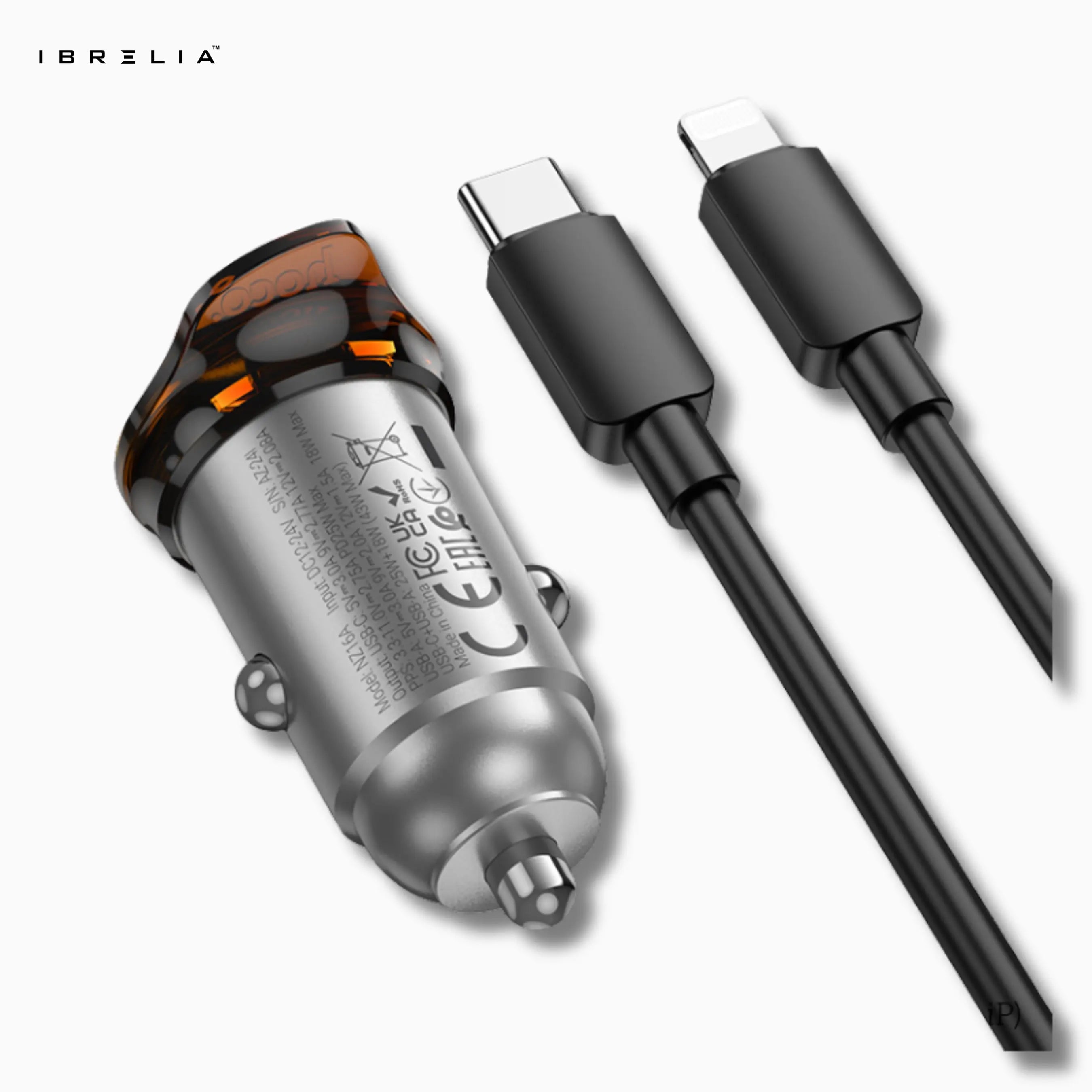 HOCO NZ16A Rigorous 43W Dual-Port PD25W + QC3.0 Car Charger Set (C to iP) | Mini Fast Charger | IBRELIA™ IBRELIA