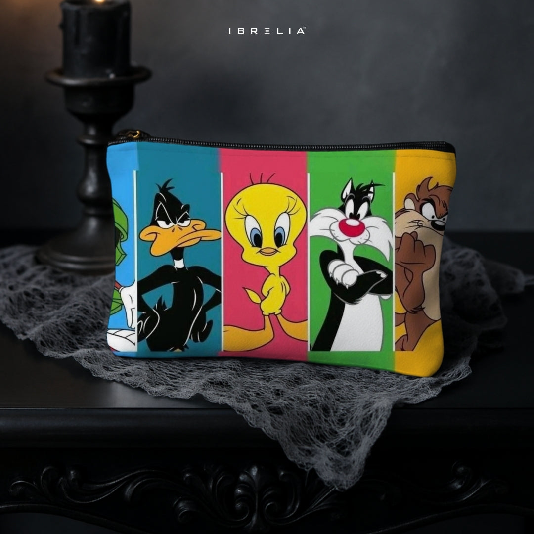 Retro Toon Legends Makeup & Pencil Pouch – Double-Sided Print – IBRELIA™ IBRELIA