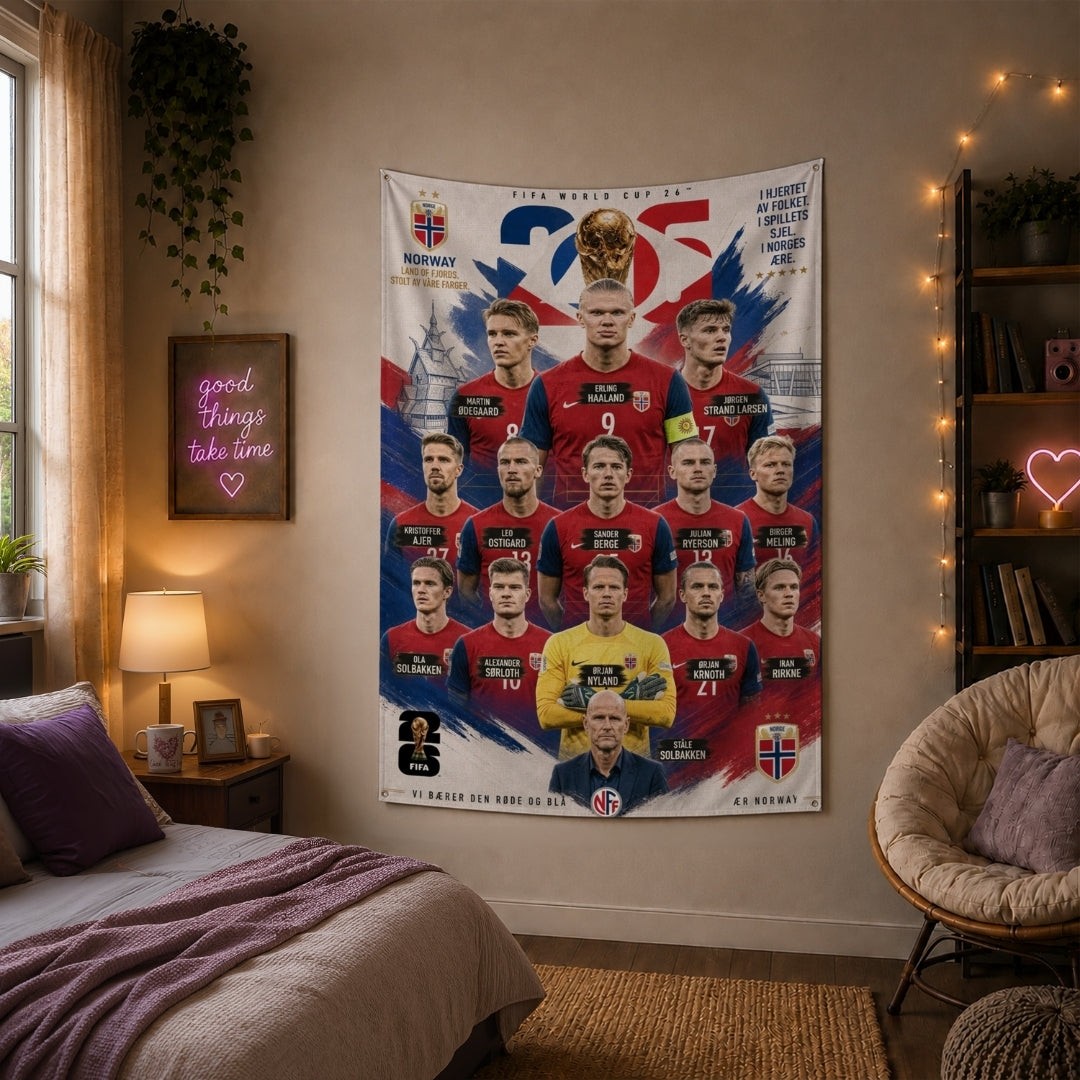 Norway National Team – FIFA World Cup 2026 Squad – Premium Jute Fabric Tapestry – IBRELIA™