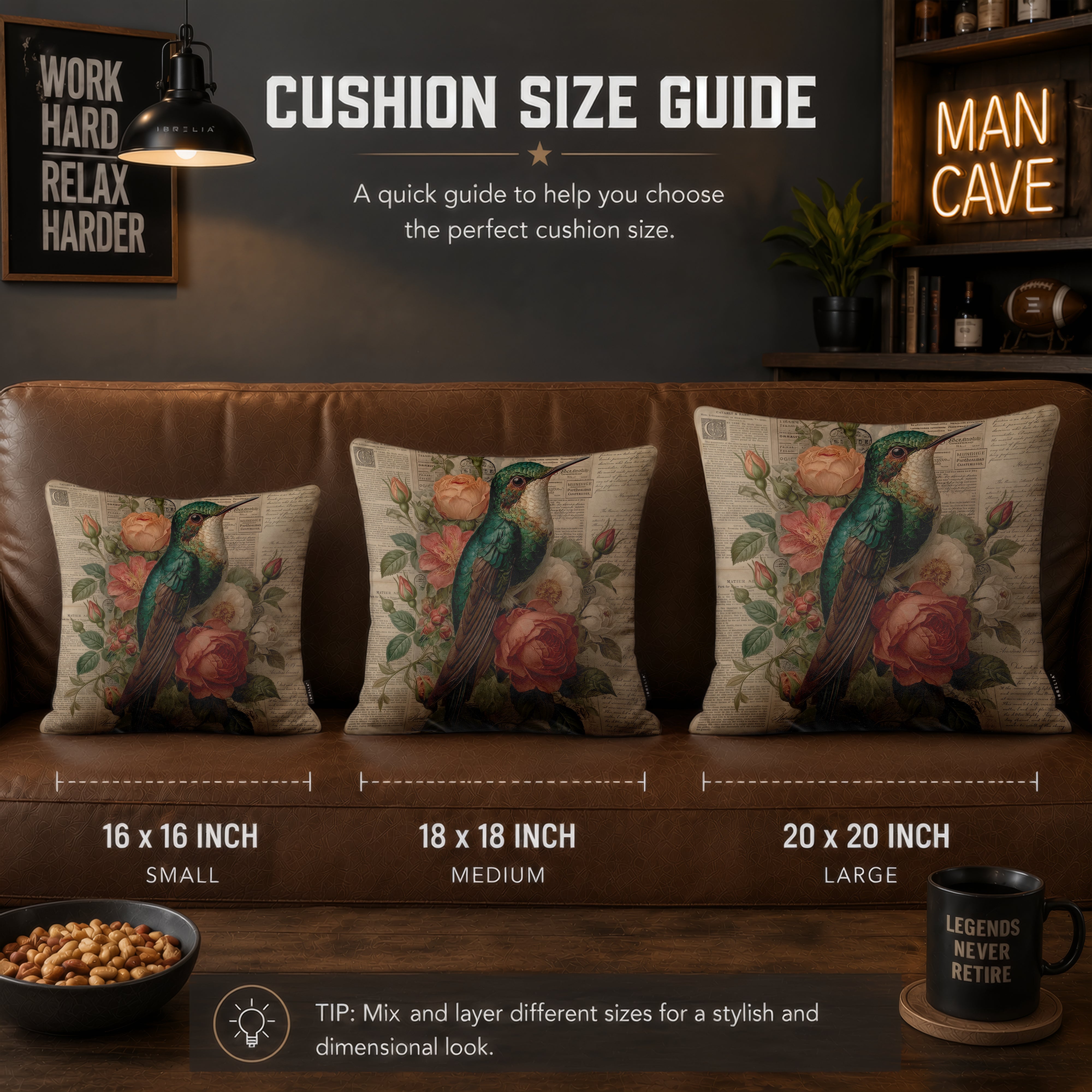 Vintage Hummingbird & Roses Cushion | Premium Velvet Suede | Double-Sided Print
