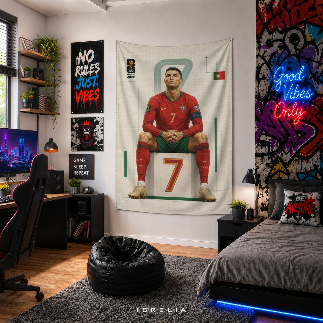 Cristiano Ronaldo – FIFA World Cup 2026 – Premium Jute Fabric Tapestry – IBRELIA™