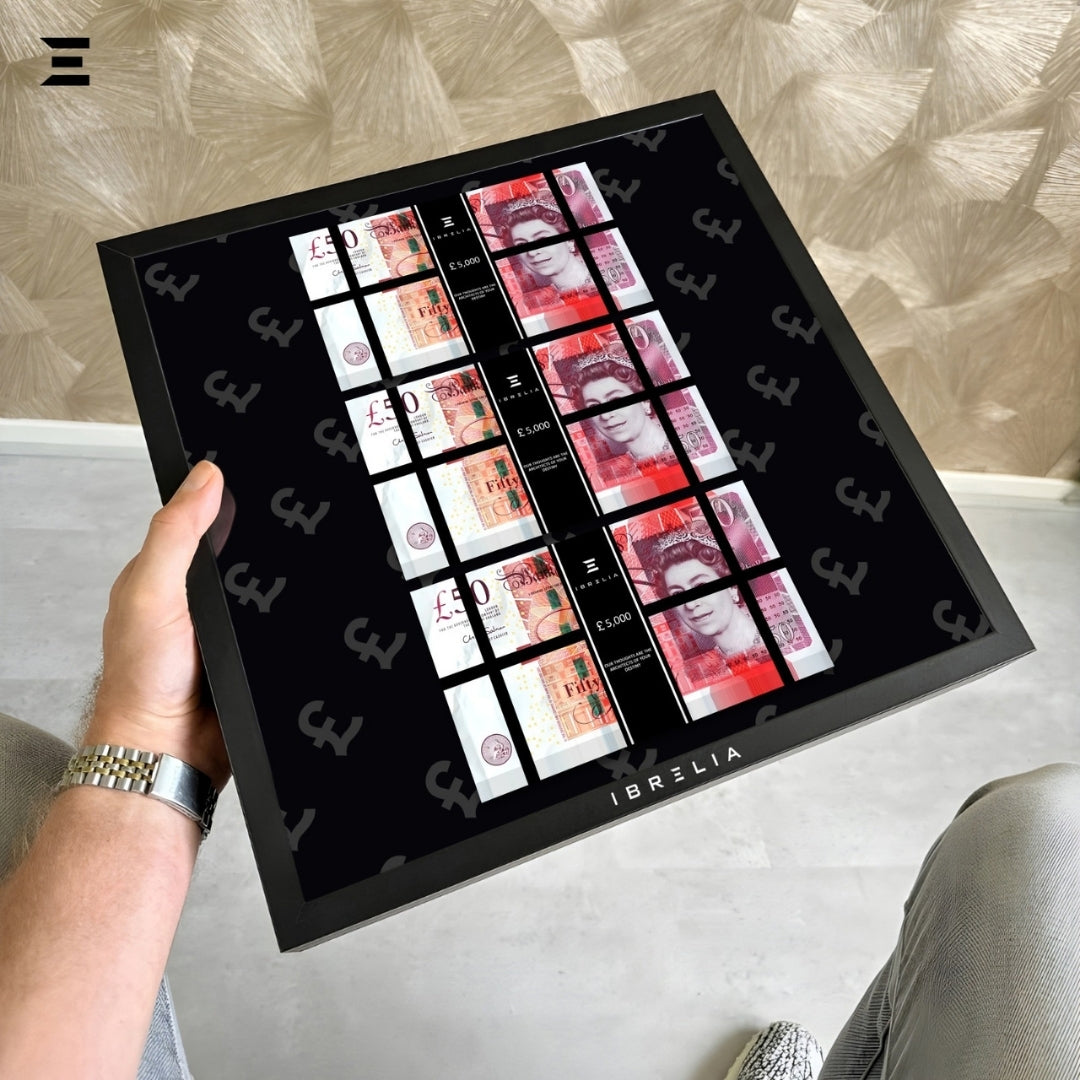 IBRELIA™ 3D Pound Money Frame – £50 Stacks | Premium Luxury Acrylic Display Frame IBRELIA