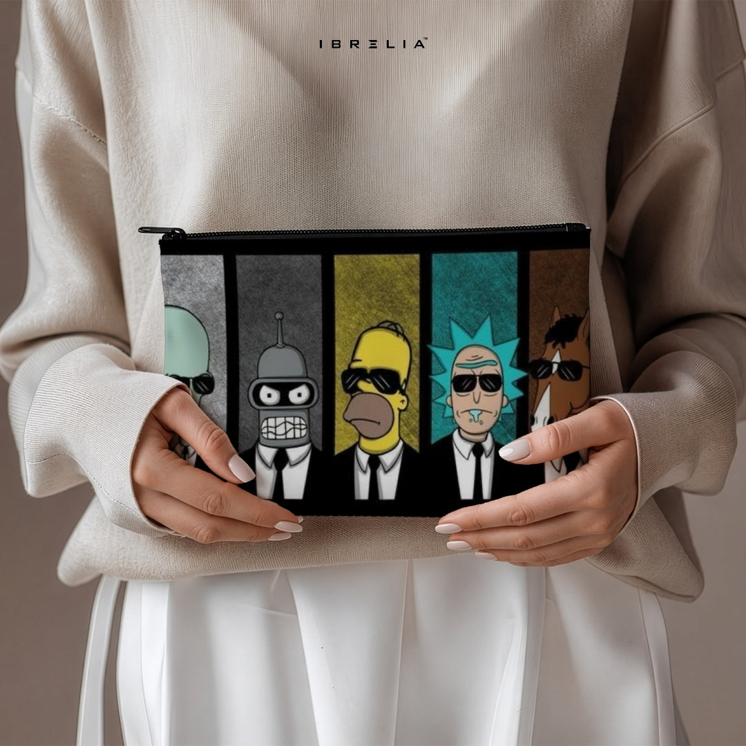 Iconic Cartoon Legends Makeup & Pencil Pouch – Double-Sided Print – IBRELIA™ IBRELIA