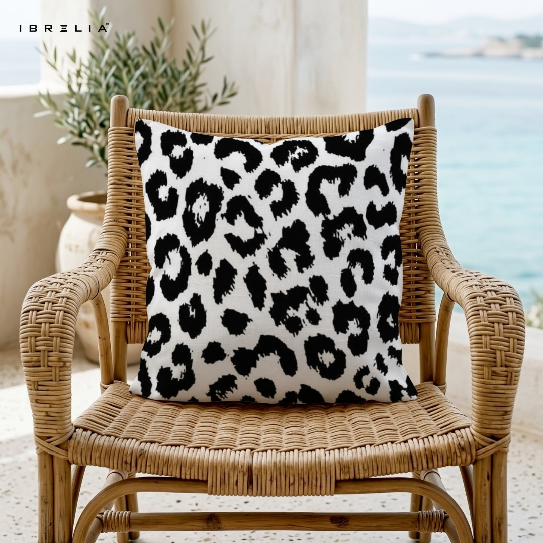 Leopard Print Cushion – 15x15 Inch Decorative Pillow | Black & White Animal Print Cushion | Double-Sided Print | Premium Fibre Filling | IBRELIA™ IBRELIA