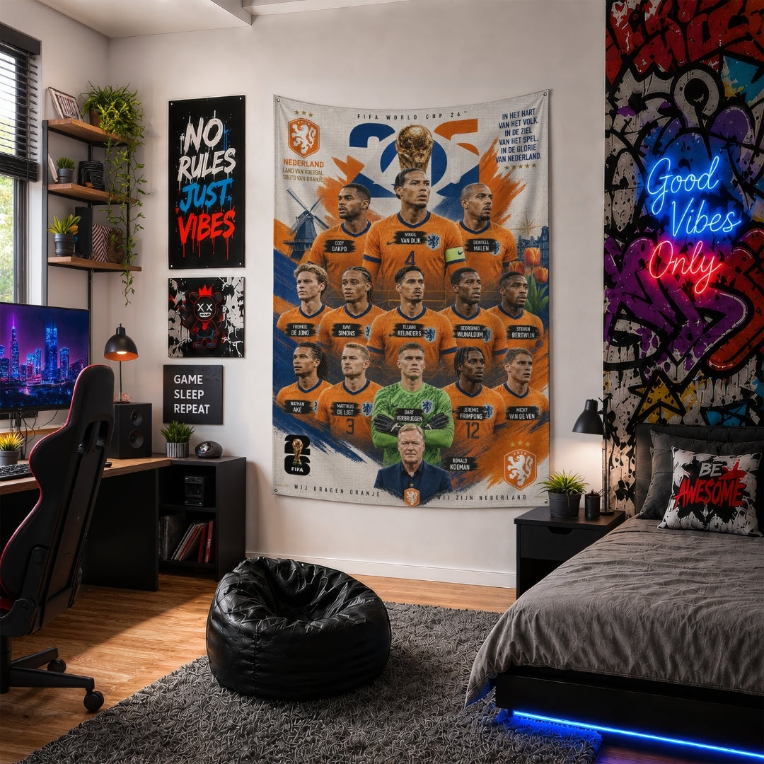 Netherlands National Team – FIFA World Cup 2026 Squad – Premium Jute Fabric Tapestry – IBRELIA™