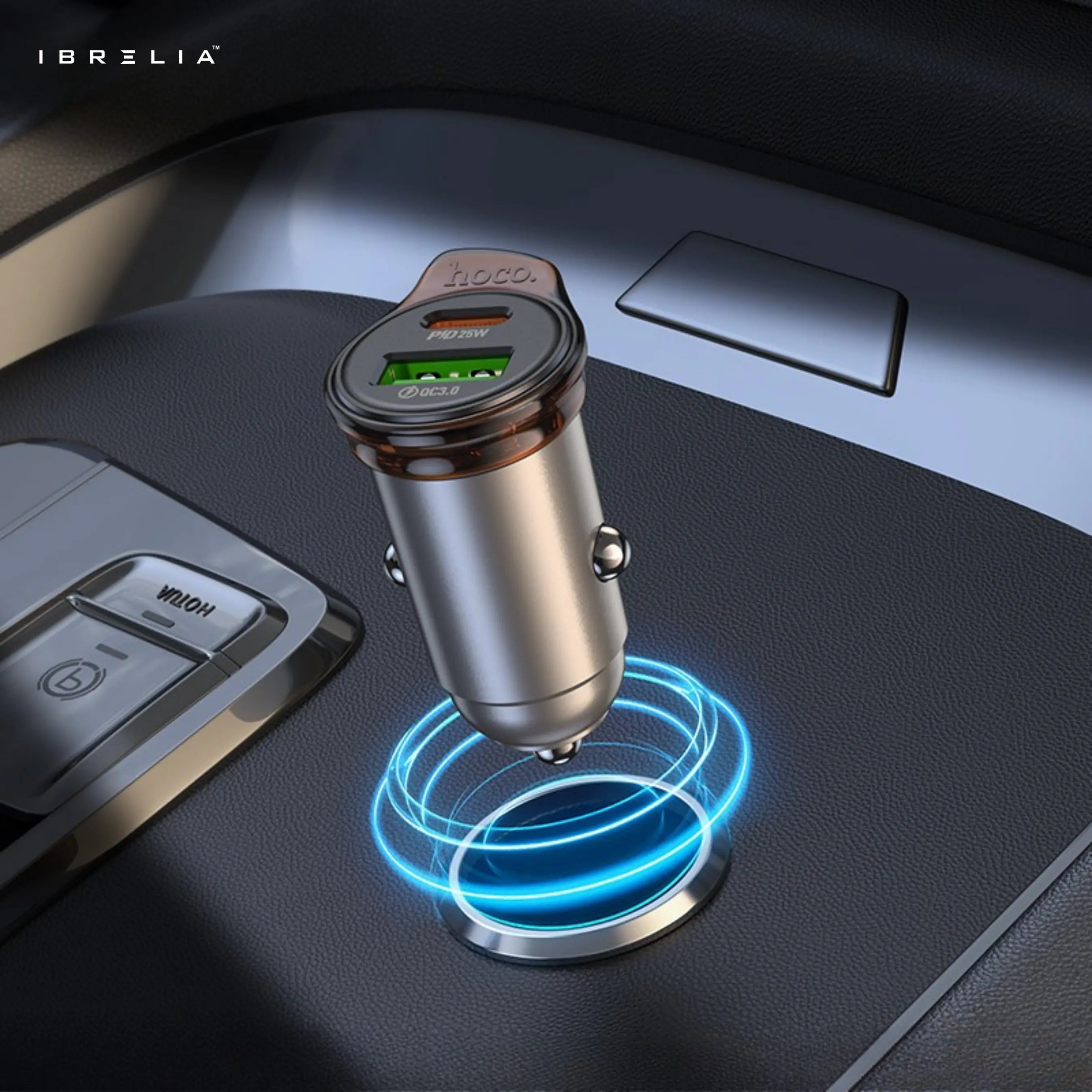 HOCO NZ16A Rigorous 43W Dual-Port PD25W + QC3.0 Car Charger Set (C to iP) | Mini Fast Charger | IBRELIA™ IBRELIA