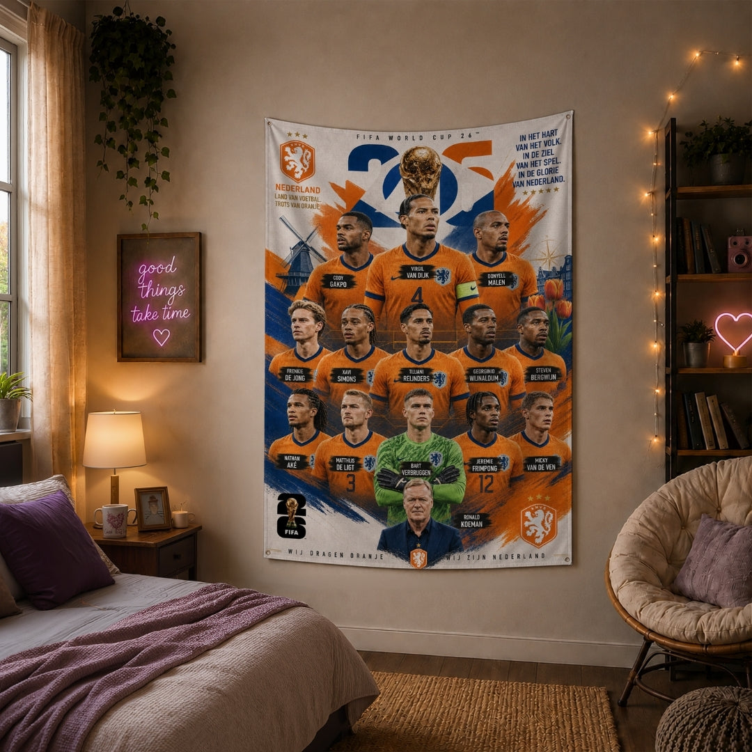 Netherlands National Team – FIFA World Cup 2026 Squad – Premium Jute Fabric Tapestry – IBRELIA™