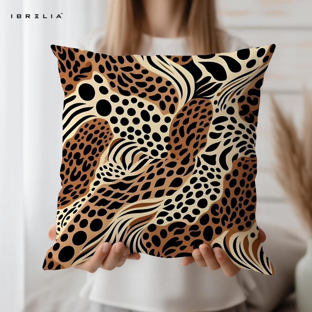 Abstract Animal Print Cushion – 15x15 Inch Decorative Pillow | Leopard Inspired Pattern Cushion | Double-Sided Print | Premium Fibre Filling | IBRELIA™ IBRELIA