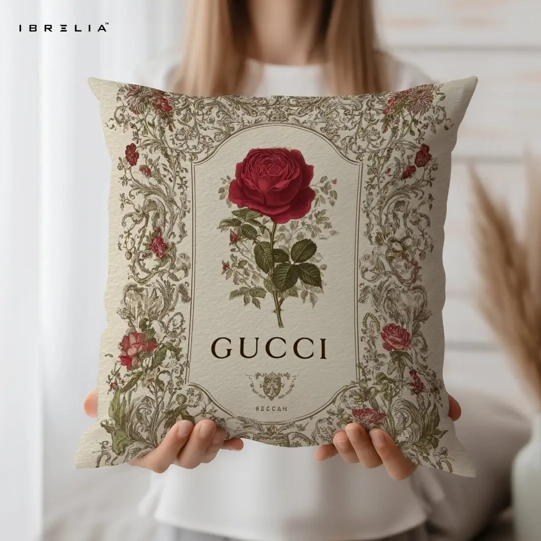 Vintage Rose Cushion 15x15 Inch | Luxury Floral Decorative Pillow | IBRELIA™ IBRELIA
