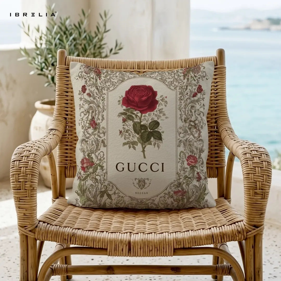 Vintage Rose Cushion 15x15 Inch | Luxury Floral Decorative Pillow | IBRELIA™ IBRELIA