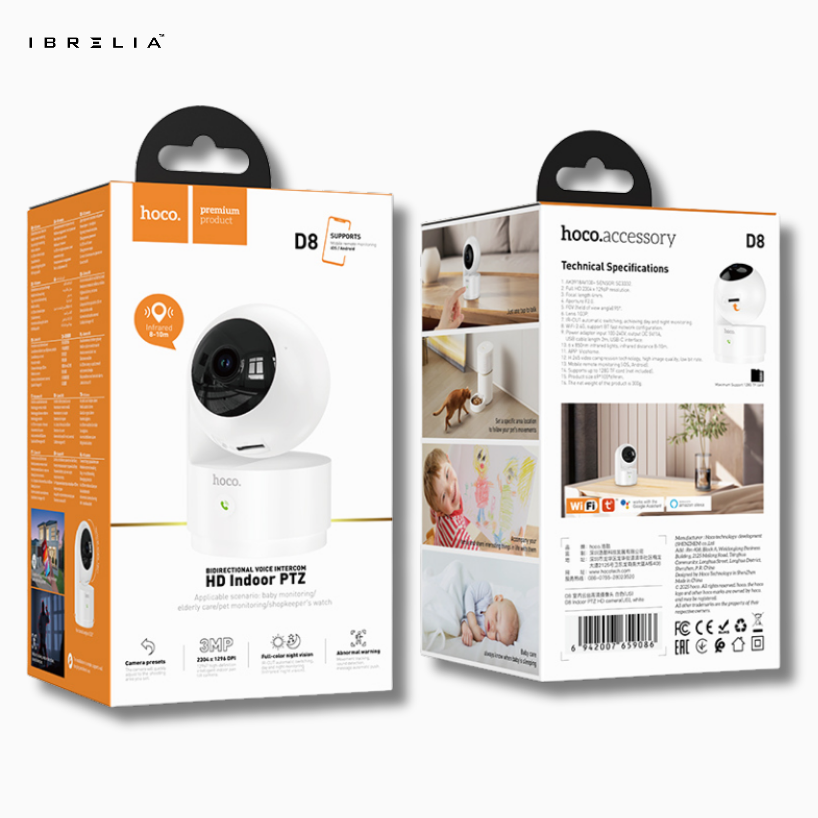 HOCO D8 Indoor Smart PTZ WiFi Camera – 3MP Full HD | IBRELIA™