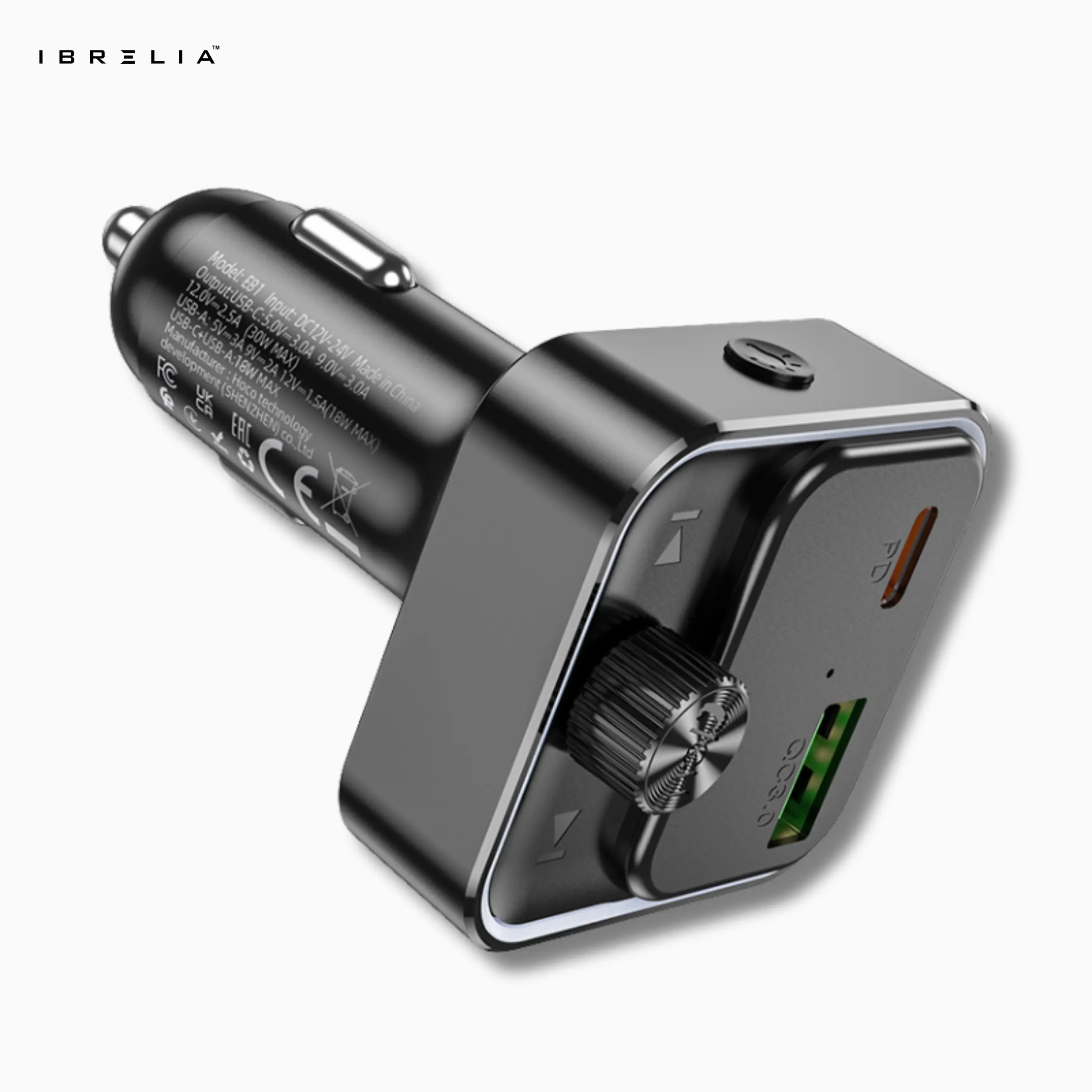 HOCO E81 PD30W + QC3.0 In-Car Wireless FM Transmitter – Bluetooth 5.0 Fast Charging Car Adapter | IBRELIA™ IBRELIA