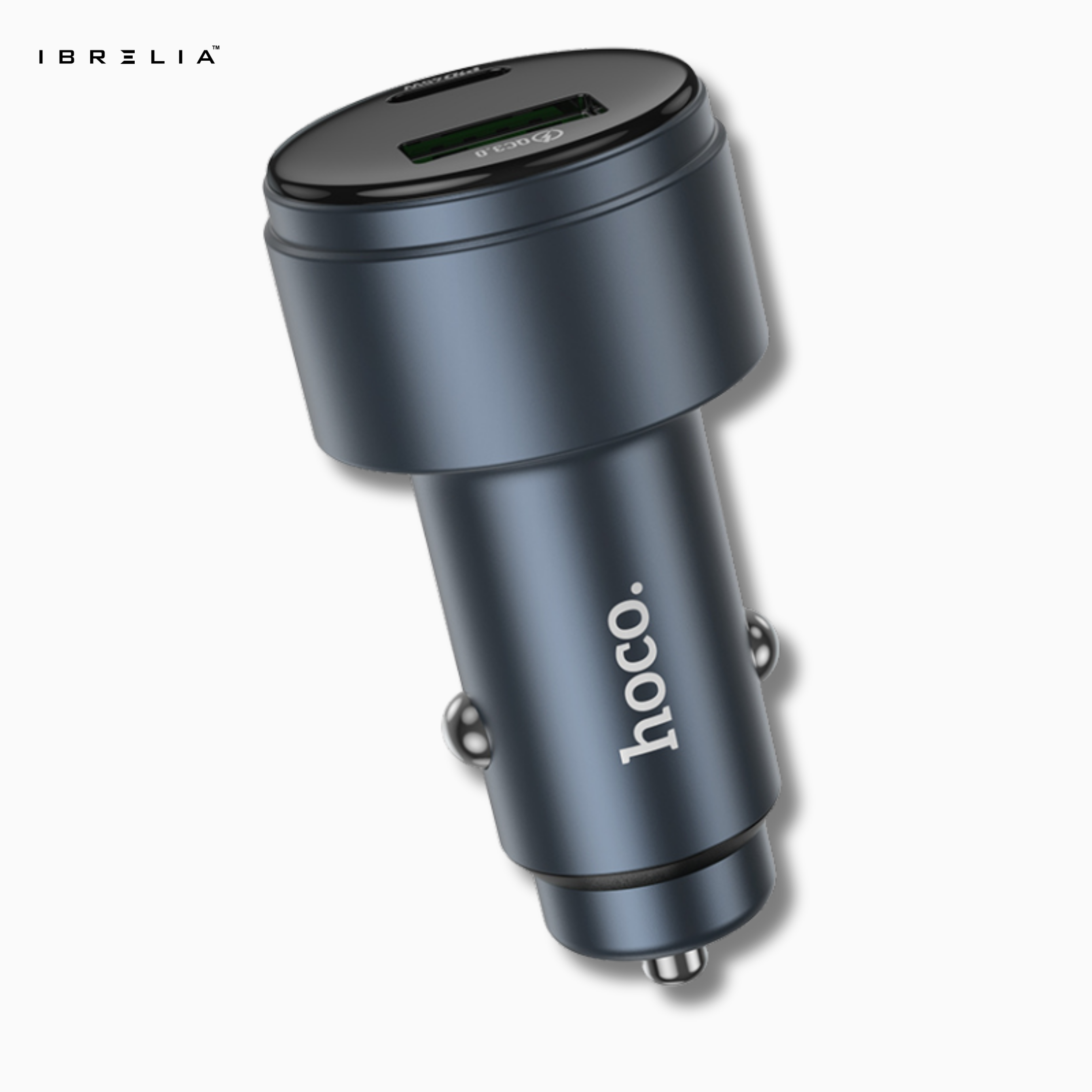 HOCO Z57B Glorious 63W Dual-Port Digital Display Car Charger (Metal Gray) – PD45W + QC3.0 | IBRELIA™
