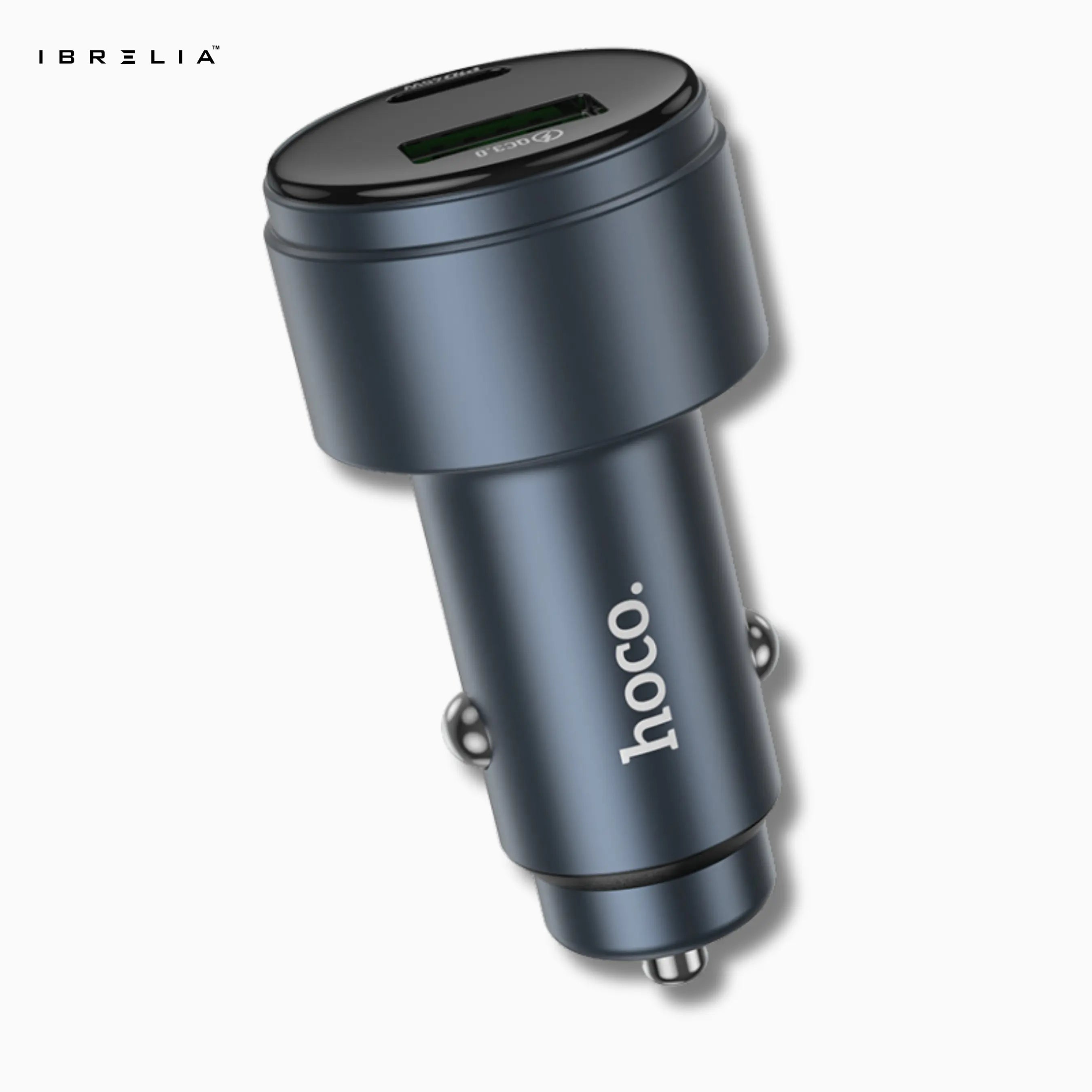 HOCO Z57B Glorious 63W Dual-Port Digital Display Car Charger (Metal Gray) – PD45W + QC3.0 | IBRELIA™ IBRELIA