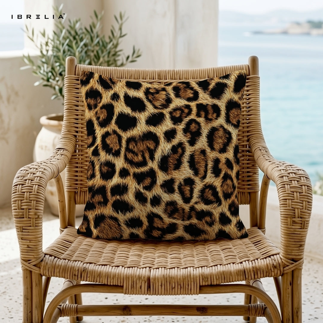 Leopard Fur Print Cushion – 15x15 Inch Decorative Pillow | Realistic Animal Print Cushion | Double-Sided Print | Premium Fibre Filling | IBRELIA™ IBRELIA