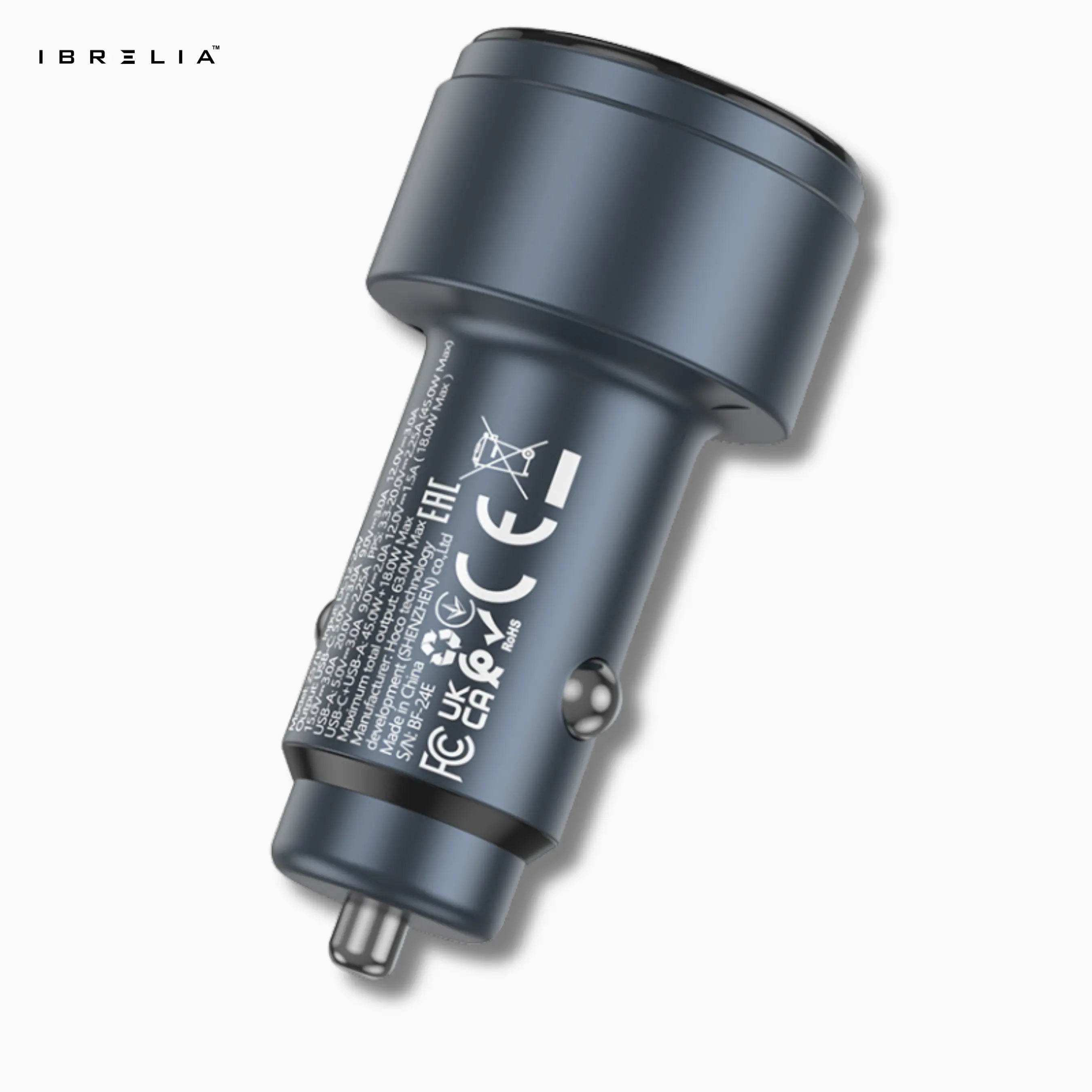 HOCO Z57B Glorious 63W Dual-Port Digital Display Car Charger (Metal Gray) – PD45W + QC3.0 | IBRELIA™ IBRELIA