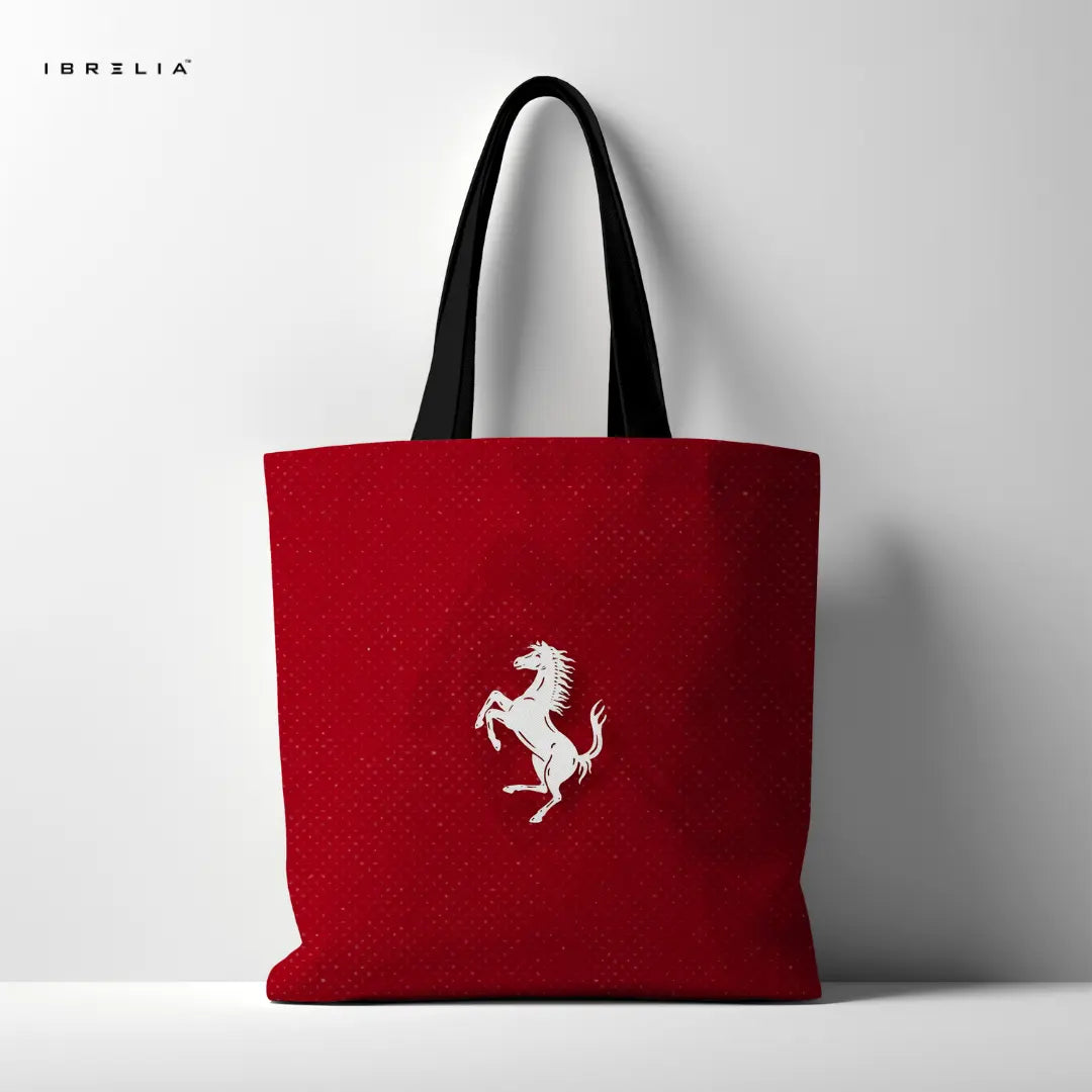 IBRELIA™ Racing Red Tote Bag – Luxury Motorsport Inspired Premium Jute Tote with Velvet Handles & Inner Zip Pocket IBRELIA