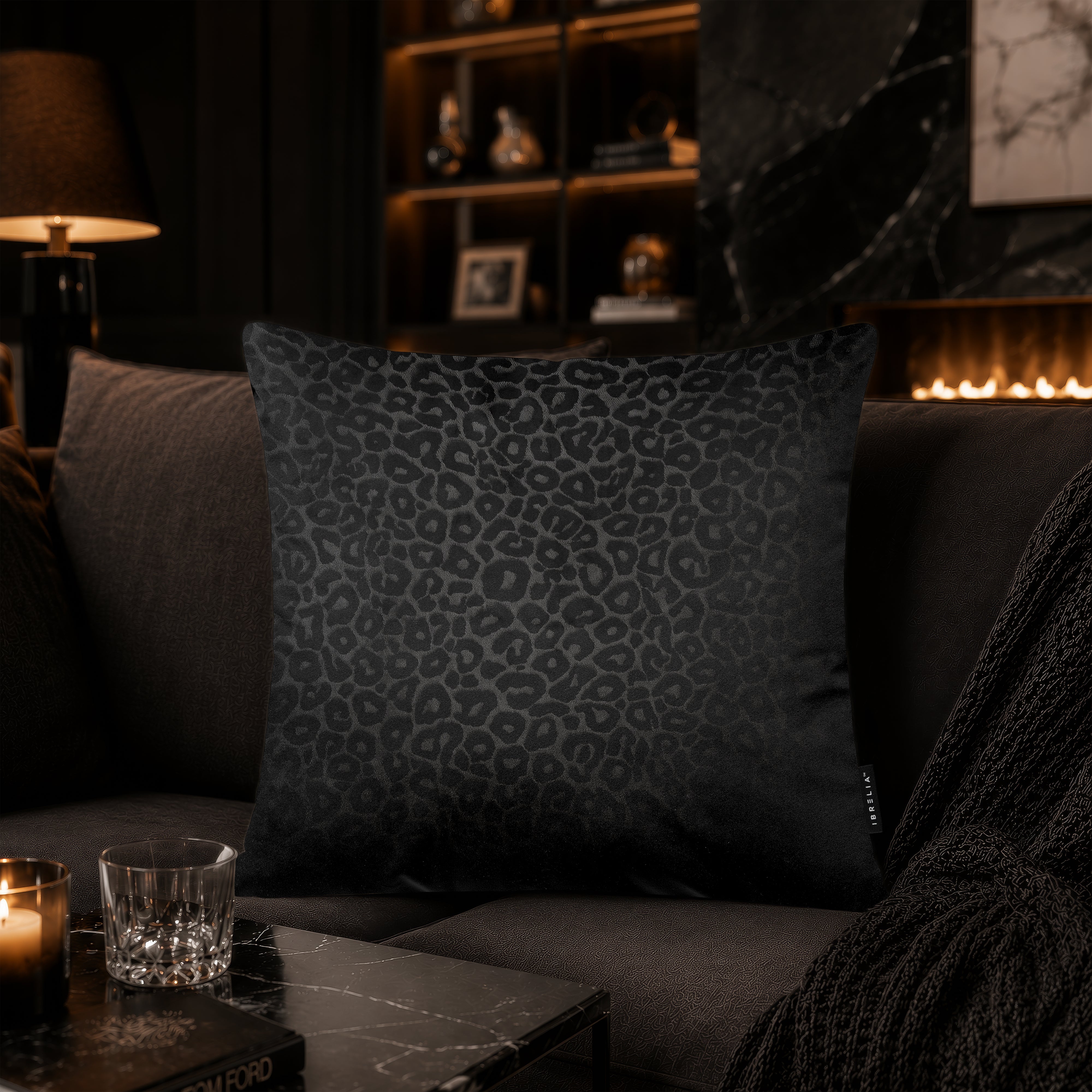Midnight Leopard Print Cushion | Premium Velvet Suede | Double-Sided Print