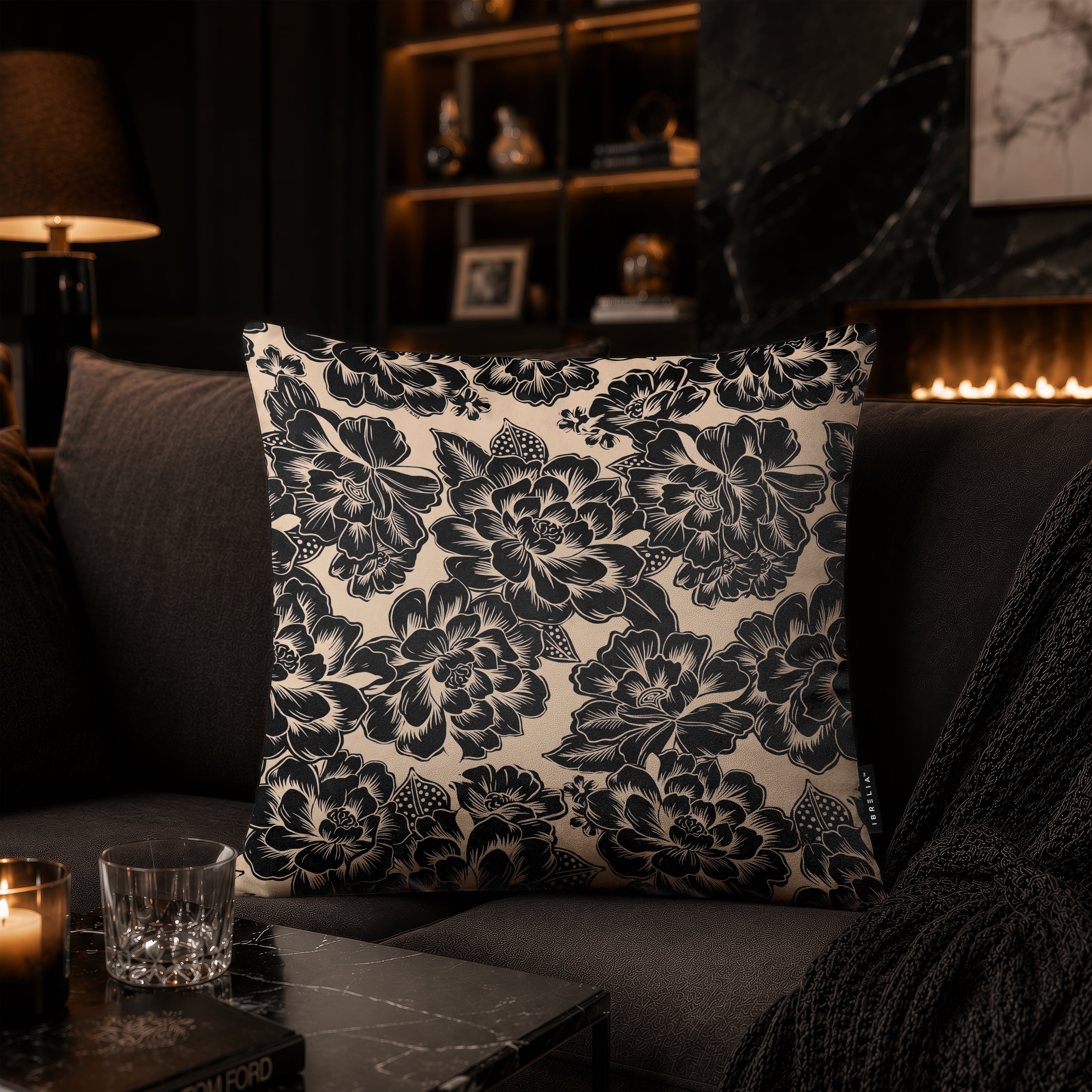 Monochrome Floral Cushion | Premium Velvet Suede | Double-Sided Print